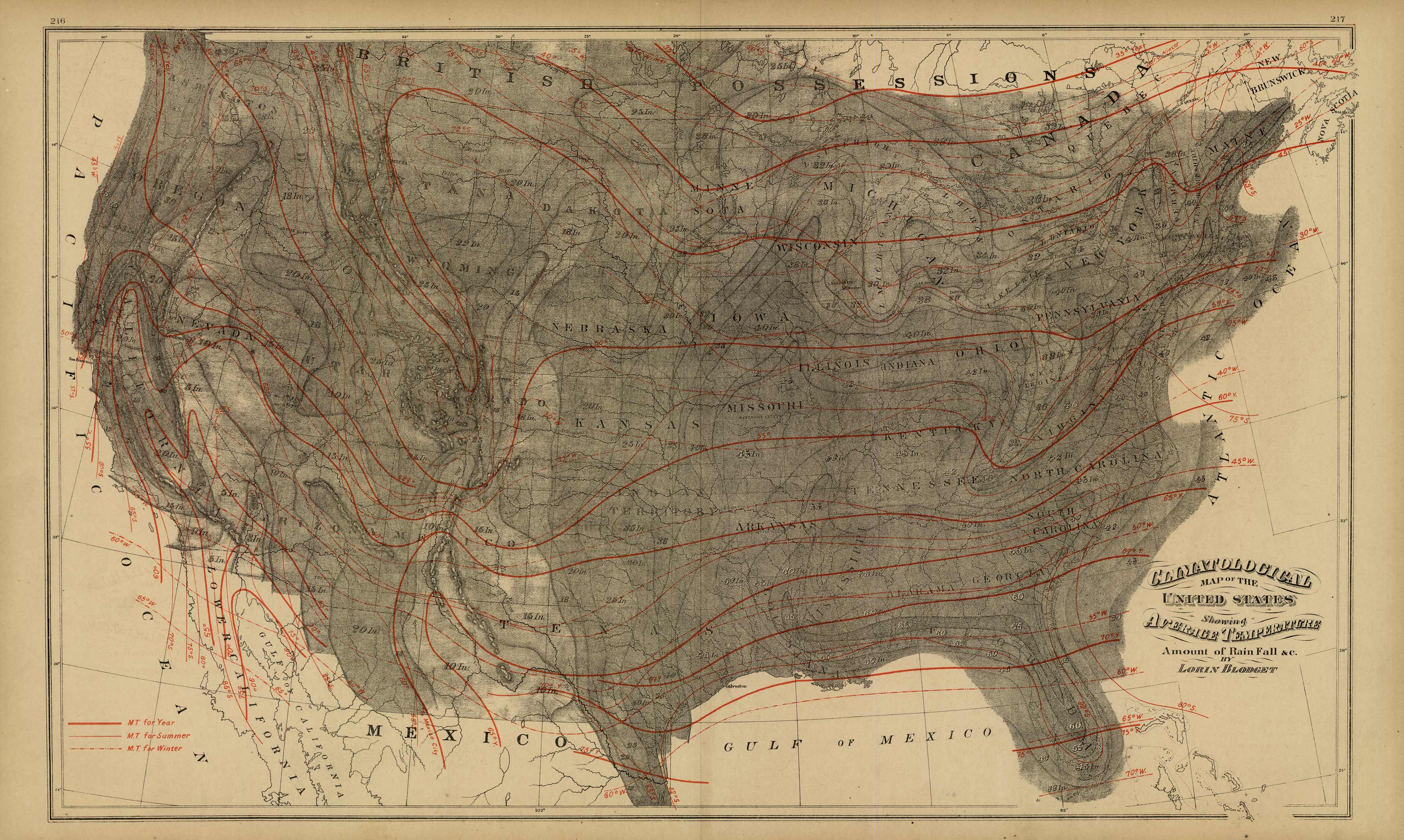 Climatological Map of the United States Showing the Average Temperature