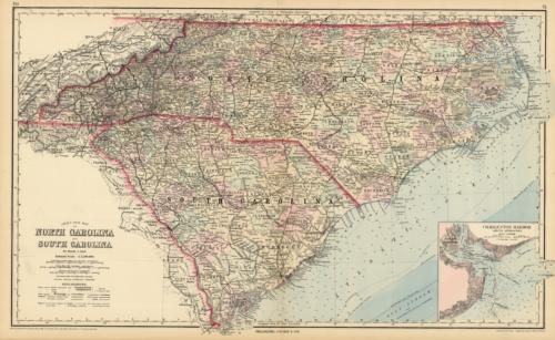 North Carolina and South Carolina with inset of Charleston Harbor