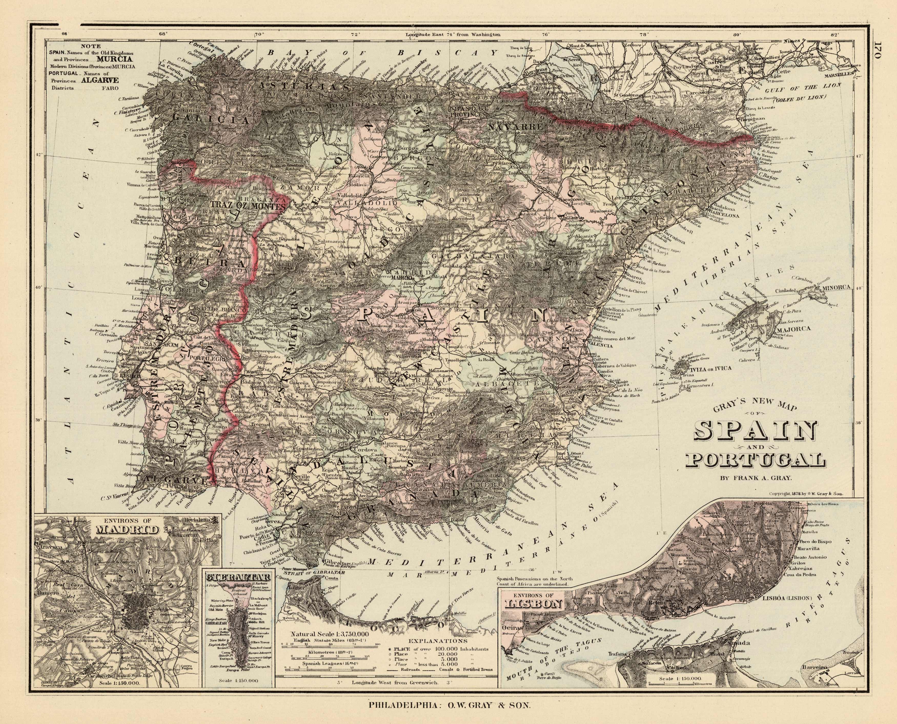 Spain and Portugal with insets of Lisbon