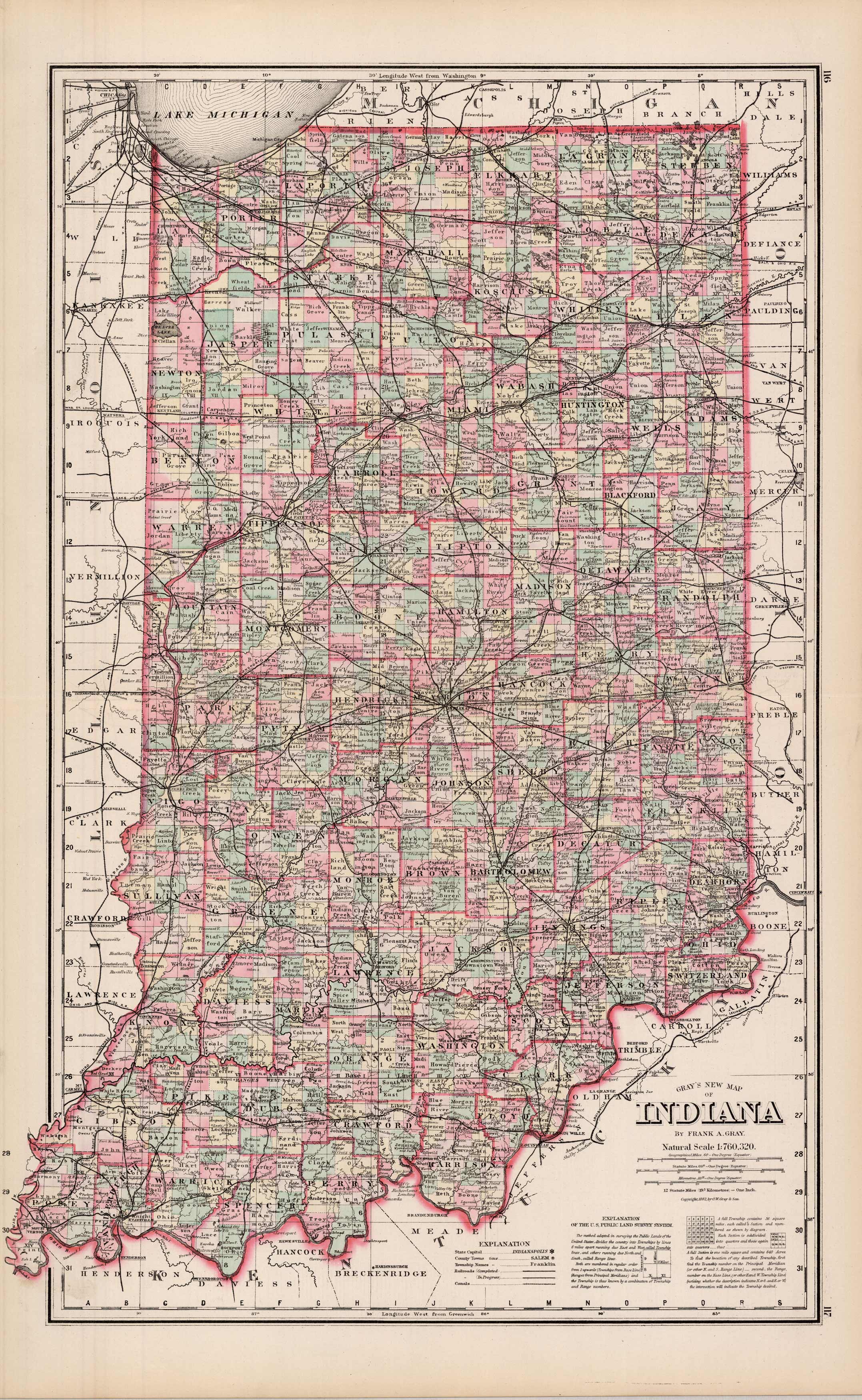 Grays New Map of Indiana' Grays New Map of Indiana'