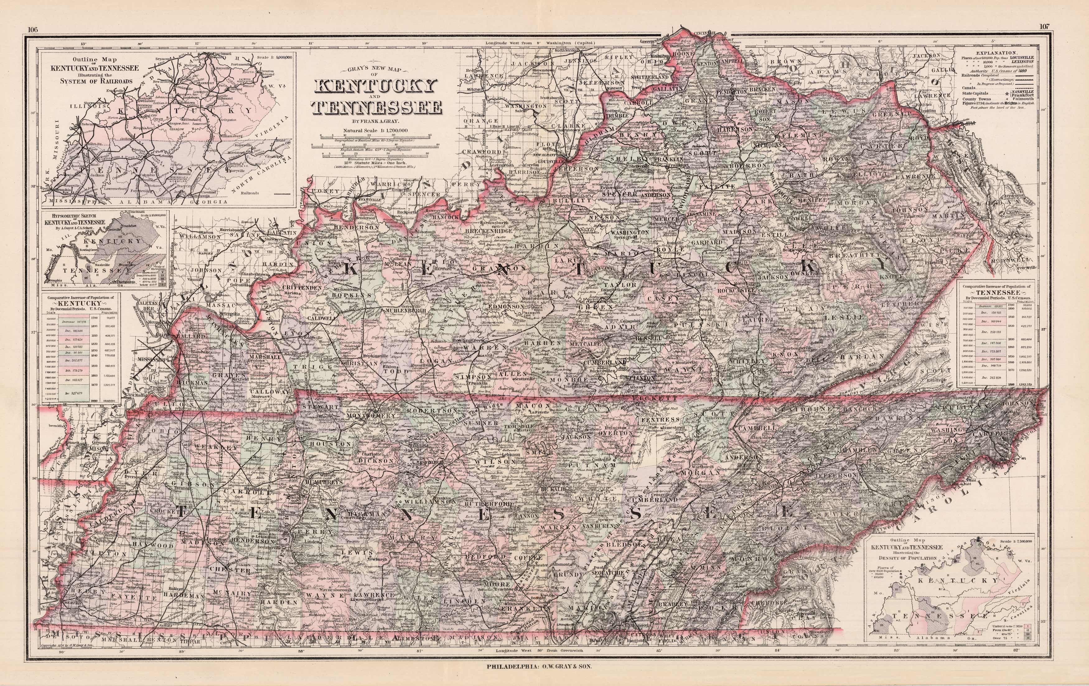 Grays New Map of Kentucky and Tennessee' - Art Source International