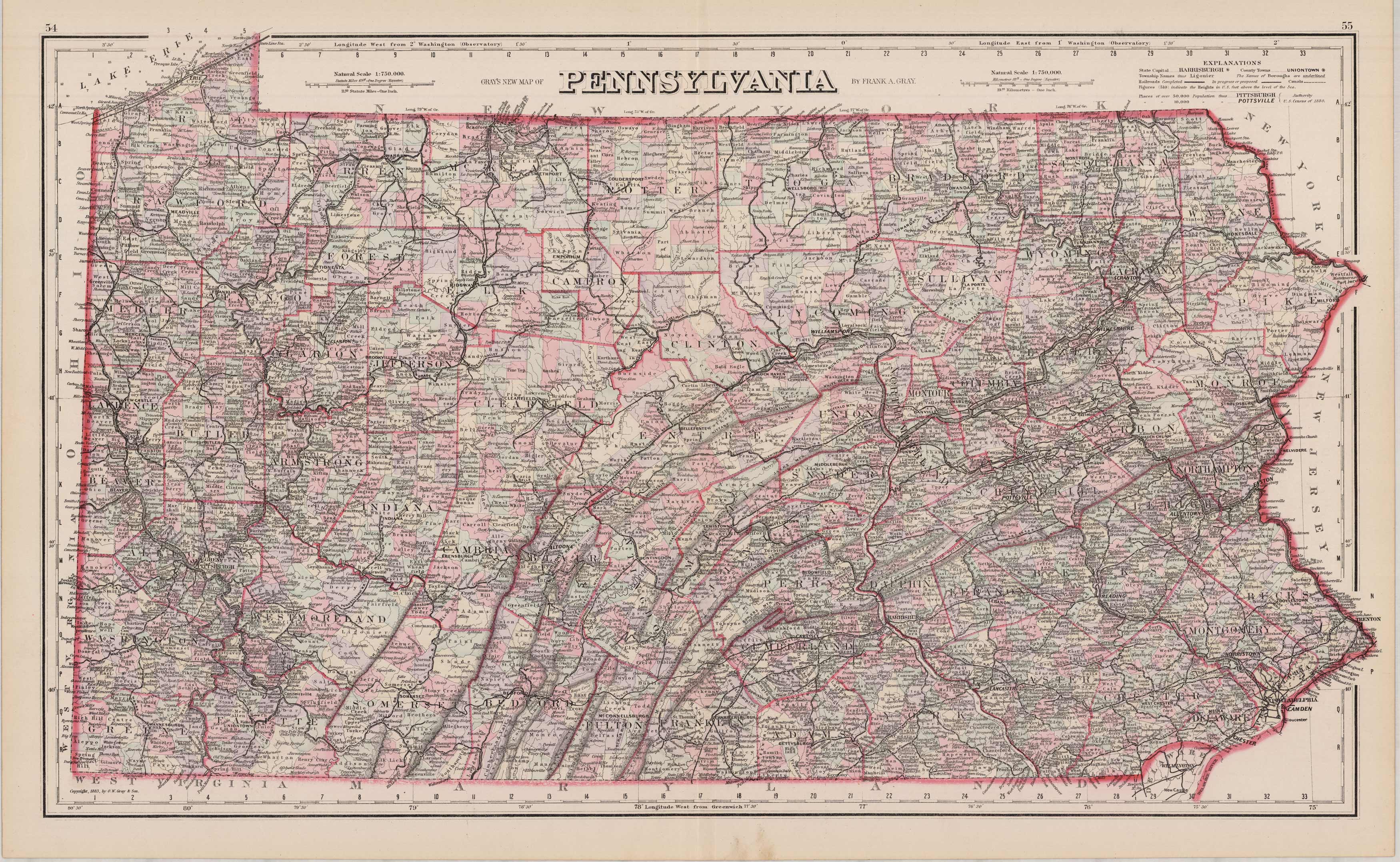 Grays New Map of Pennsylvania'