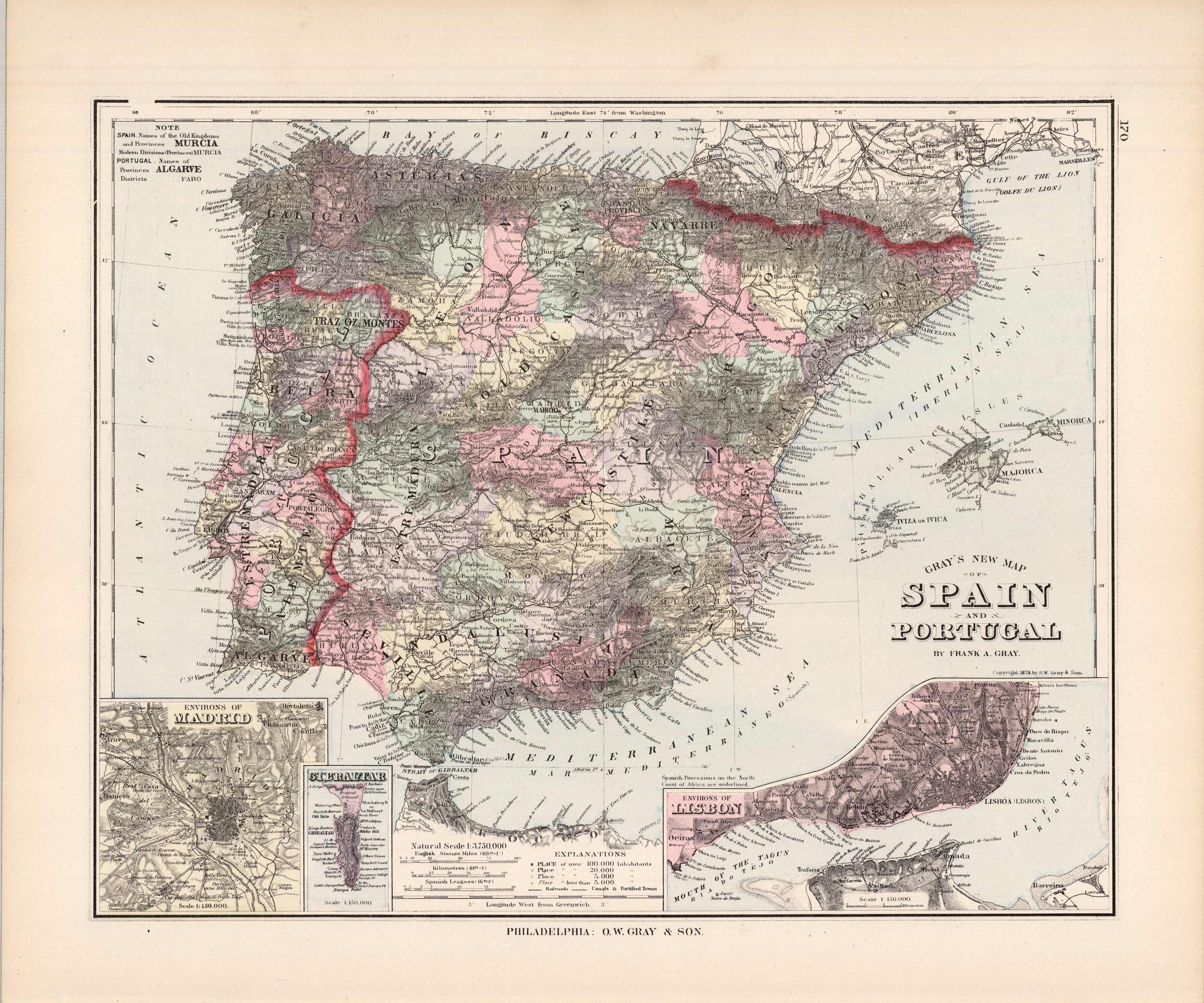 Grays New Map of Spain and Portugal'
