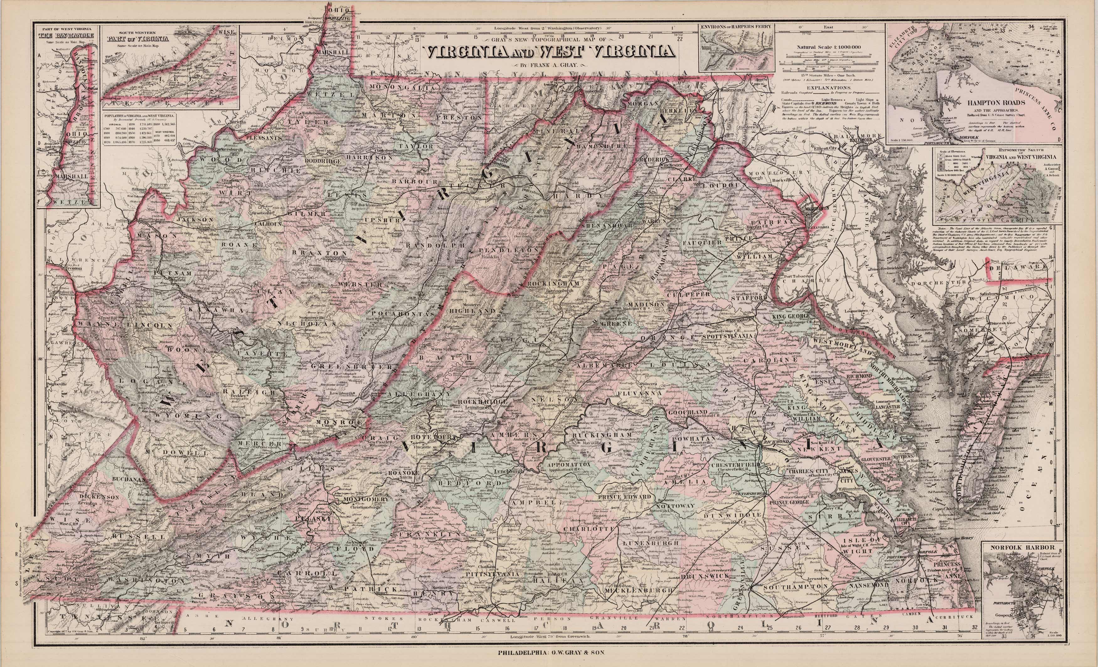 Grays New Topographical Map of Virginia and West Virginia' Grays New Topographical Map of Virginia and West Virginia'