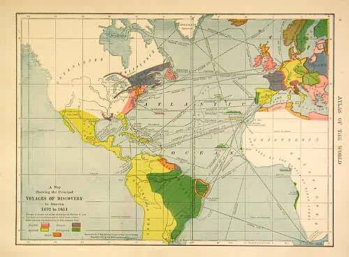 A map Showing the Principal Voyages of Discovery to America 1492 to 1611