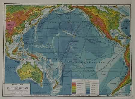 Physical Map of Pacific Ocean - Art Source International