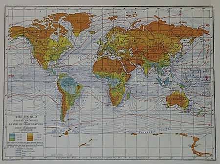 The World showing annual rainfall and range of teperature with july currents The World showing annual rainfall and range of teperature with july currents
