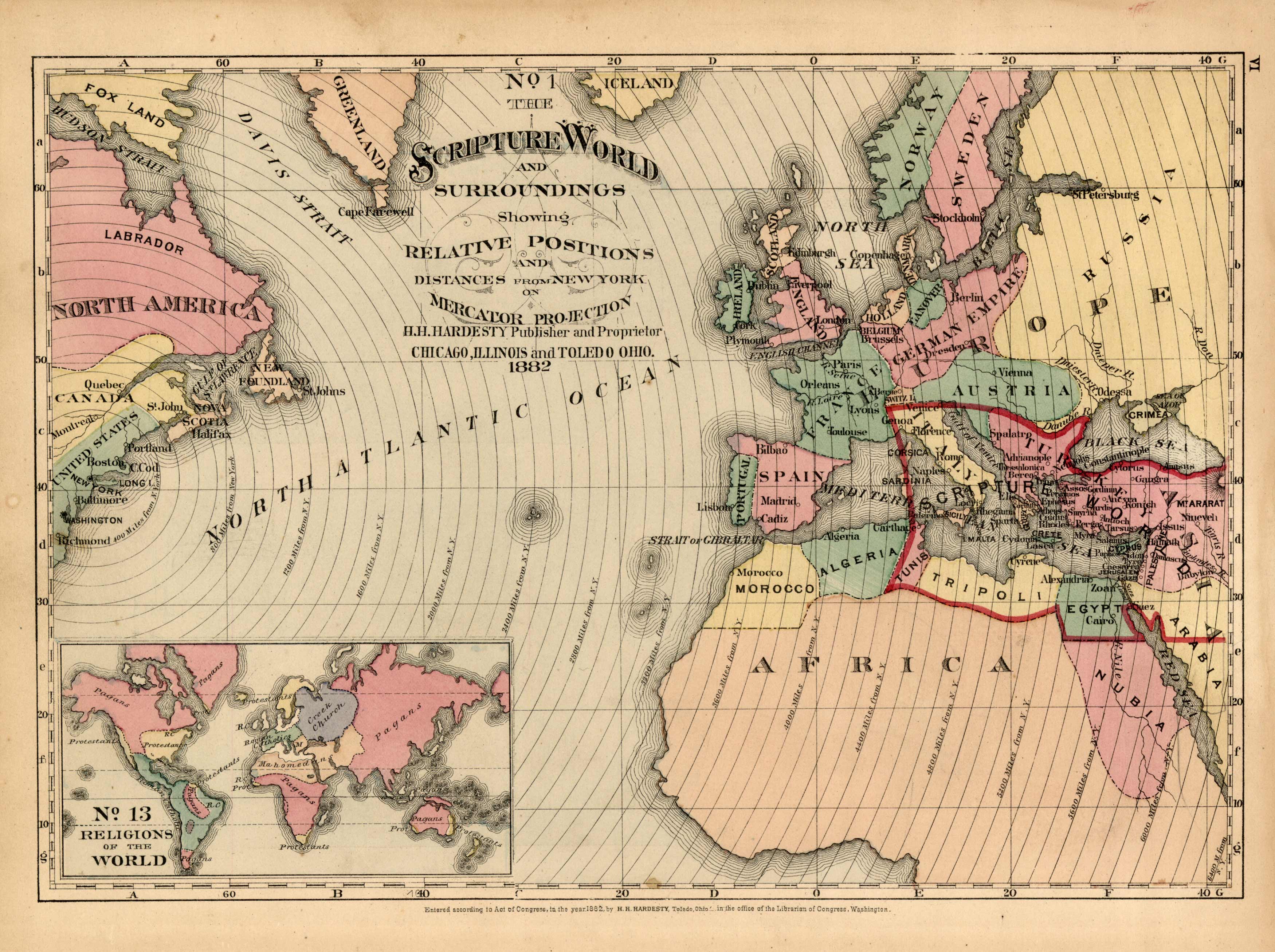 The Scripture World and Surroundings Showing Relative Positions and Distances from New York