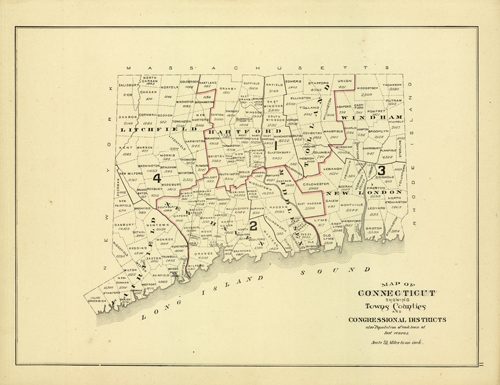 Map of Connecticut showing Towns