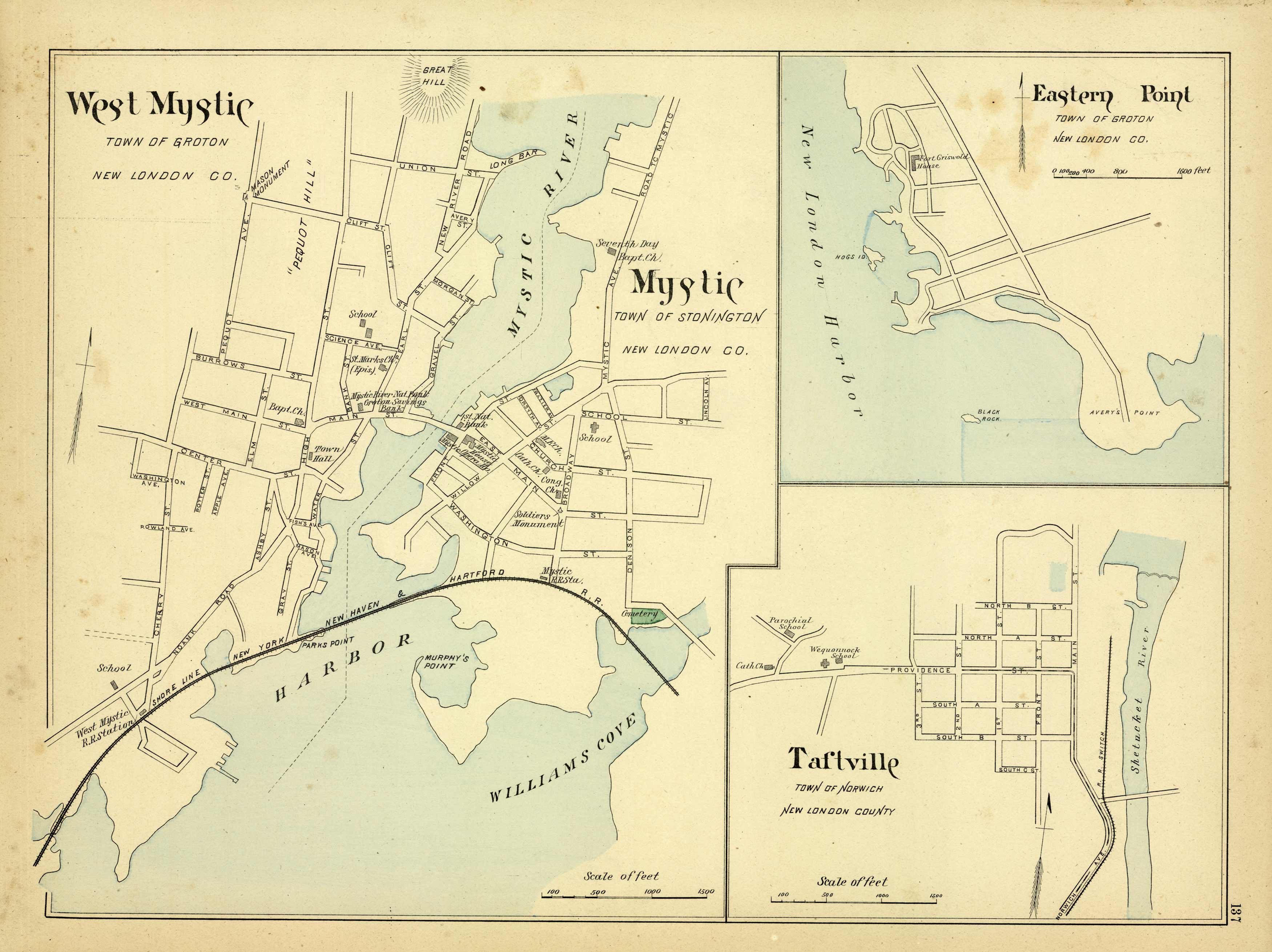 West Mystic Town of Groton Mystic Town of Stonington Eastern Point Taftville Town of Norwich