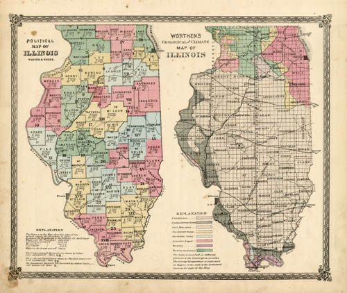 Political Map of Illinois / Worthens Geological and Climate Map of Illinois'