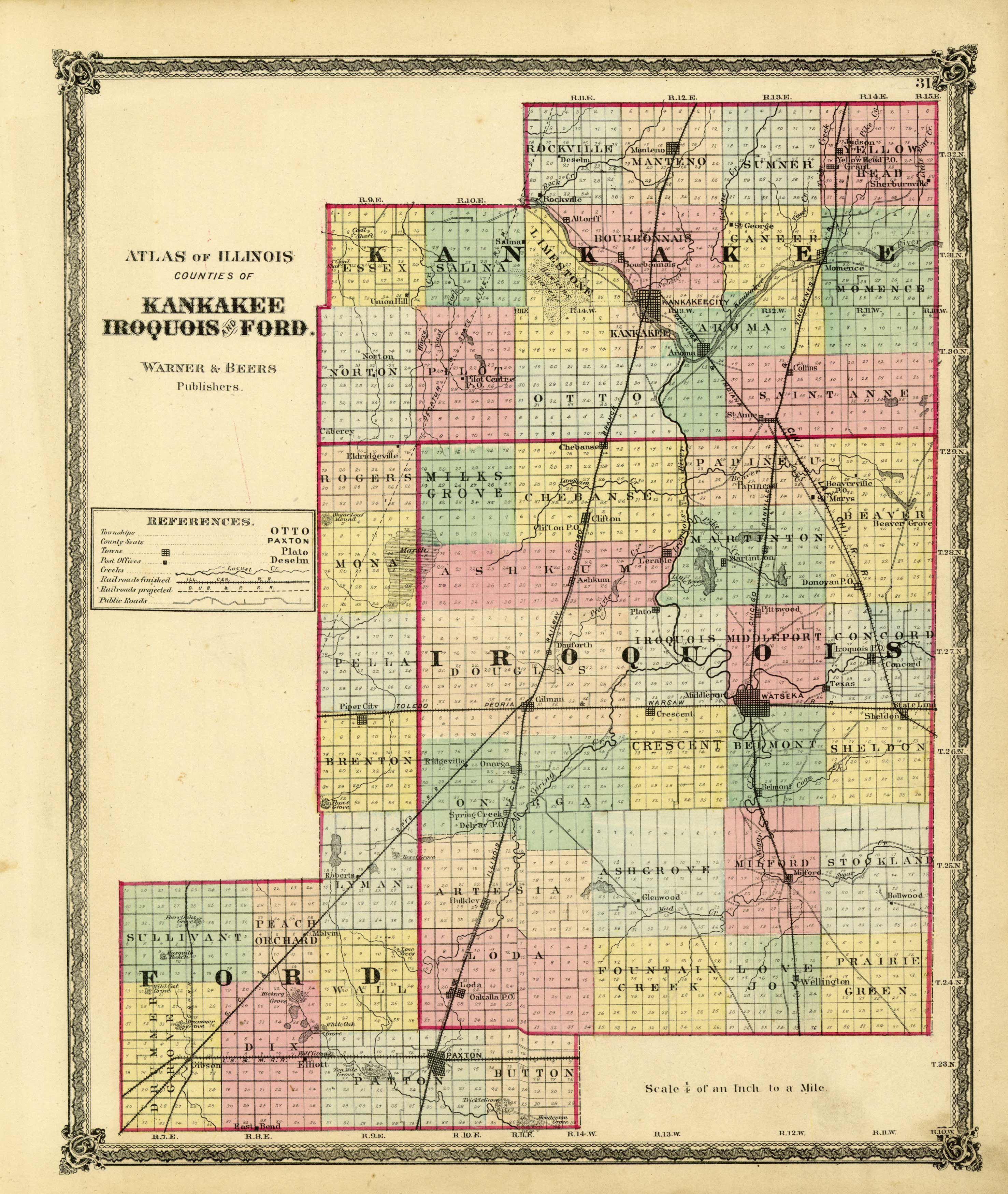 Illinois Counties of Kankakee, Iroquois, and Ford - Art Source ...