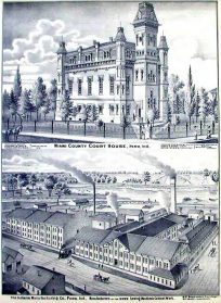 Views of Miami County Courthouse and The Indiana Manufacturing Company in Peru