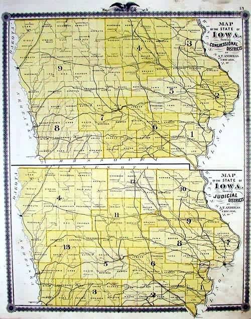 Map of the State of Iowa showing Congressonal Districts and Judicial Districts