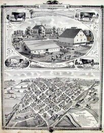 Views of Glen Farm and Residence of J.S. Long and Birdseye view of Albia in Monroe County