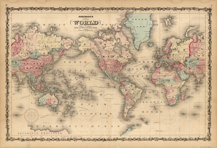 Johnson's Map of the World on Mercator's Projection - Art Source ...