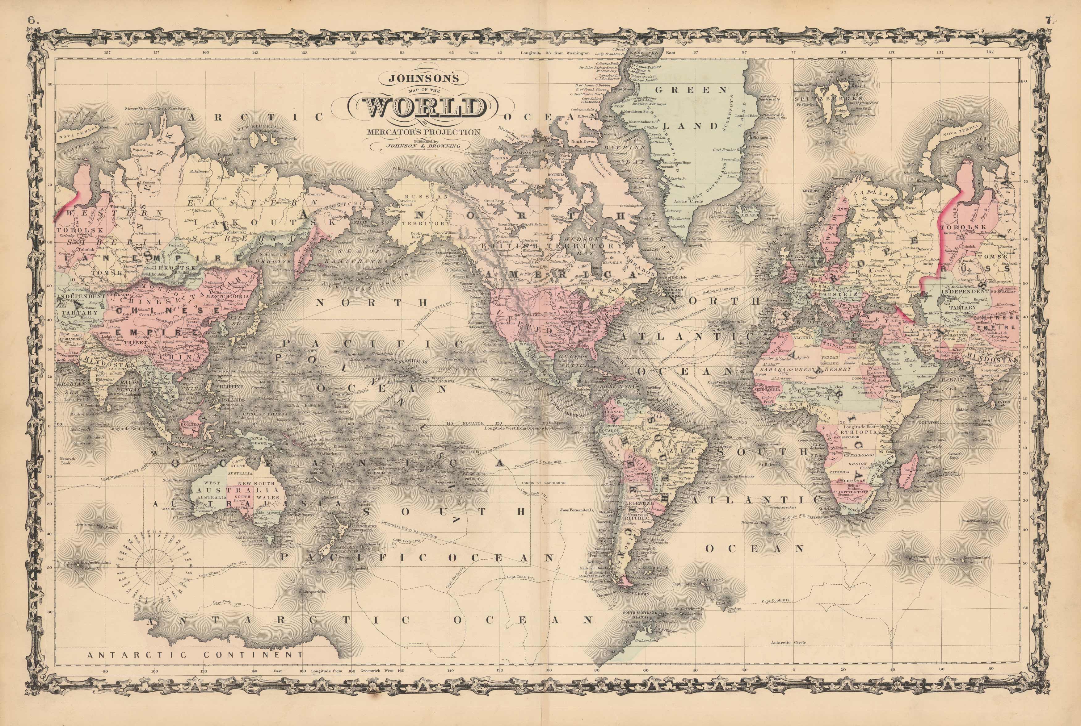 Johnsons Map of the World on Mercator's Projection' Johnsons Map of the World on Mercator's Projection'