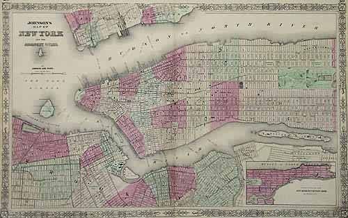 Johnsons Map of New York and Adjacent Cities'