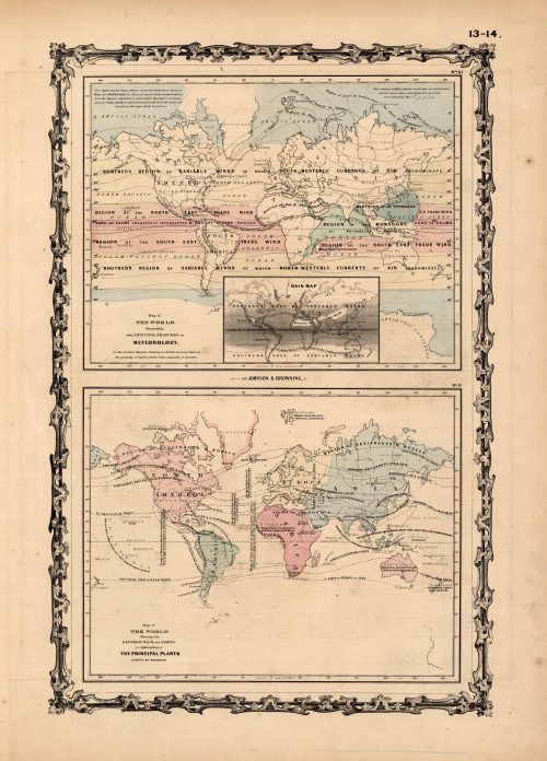 Map of the World Illustrating the Principal Features of Meteorology - Map of the World Showing the Distribution and Limits of Cultivation of the Principal Plants Useful to Mankind