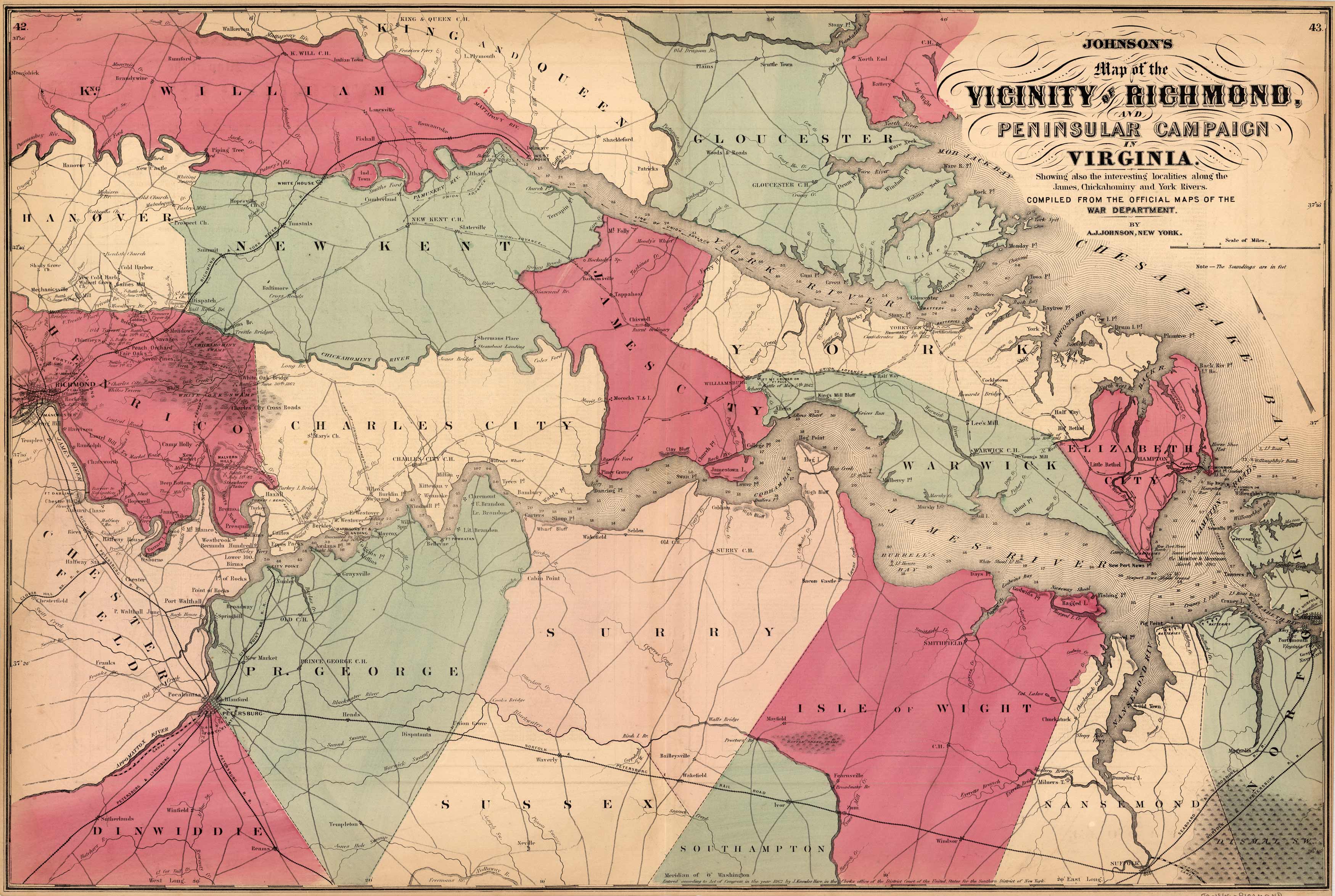 Johnsons Map of the Vicinity of Richmond