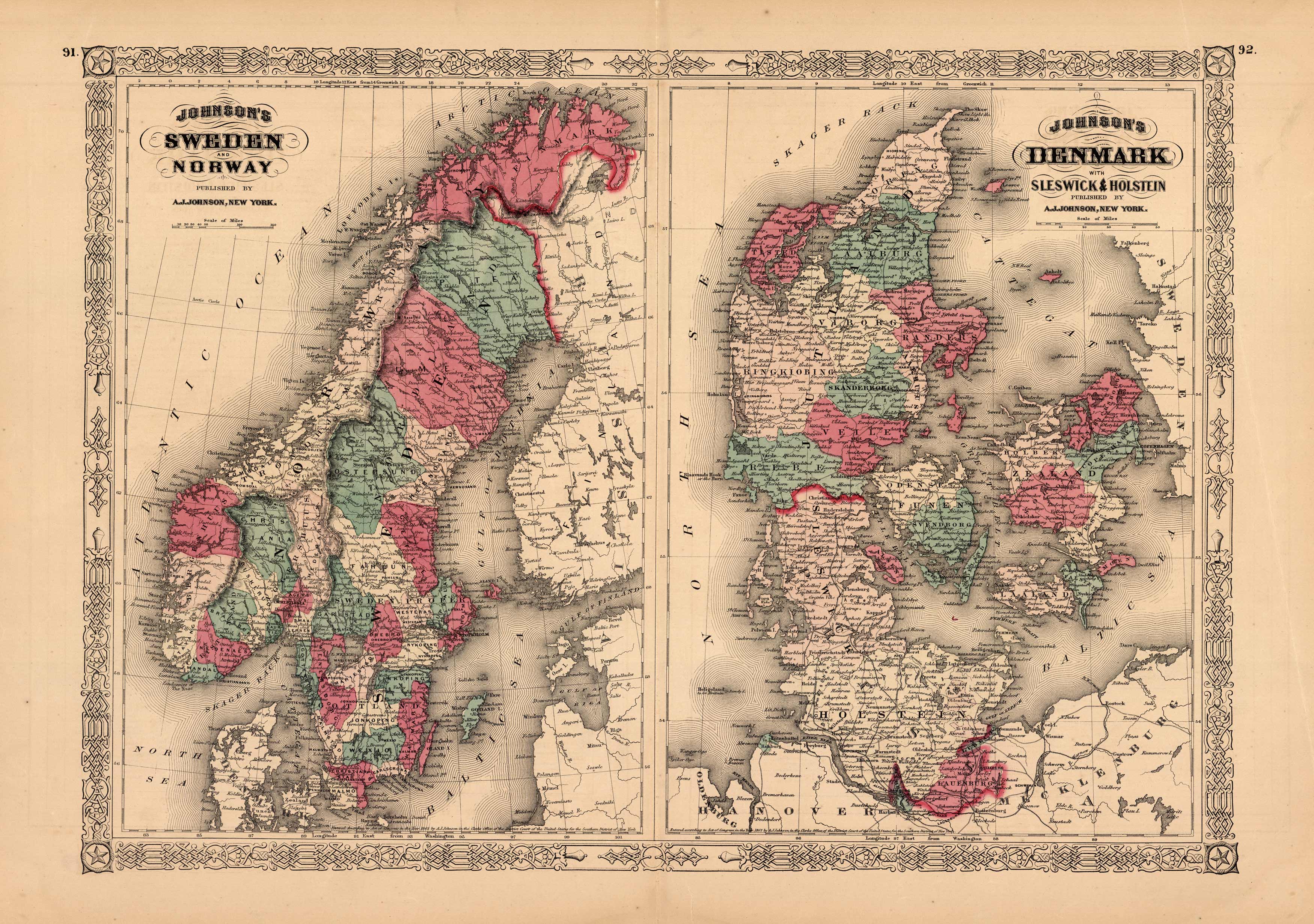 Johnsons Sweden and Norway - Johnson's Denmark with Sleswick and Holstein'