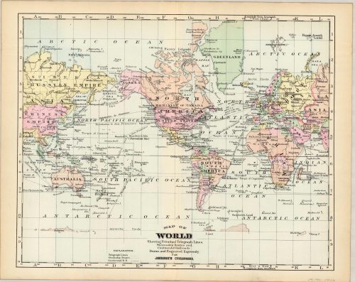 Map of the World showing principal Telegraph Lines