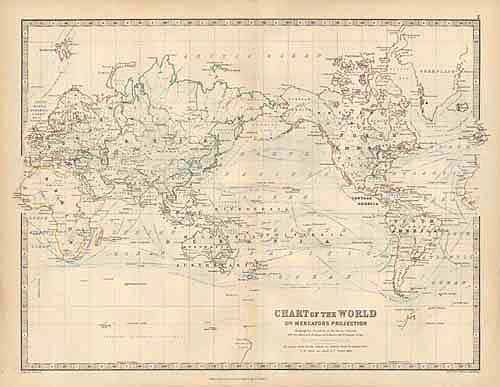 Chart of the World on Mercators Projection - Art Source International