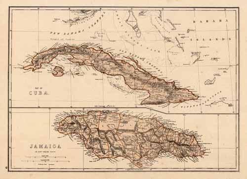 Map of Cuba. Jamaica.