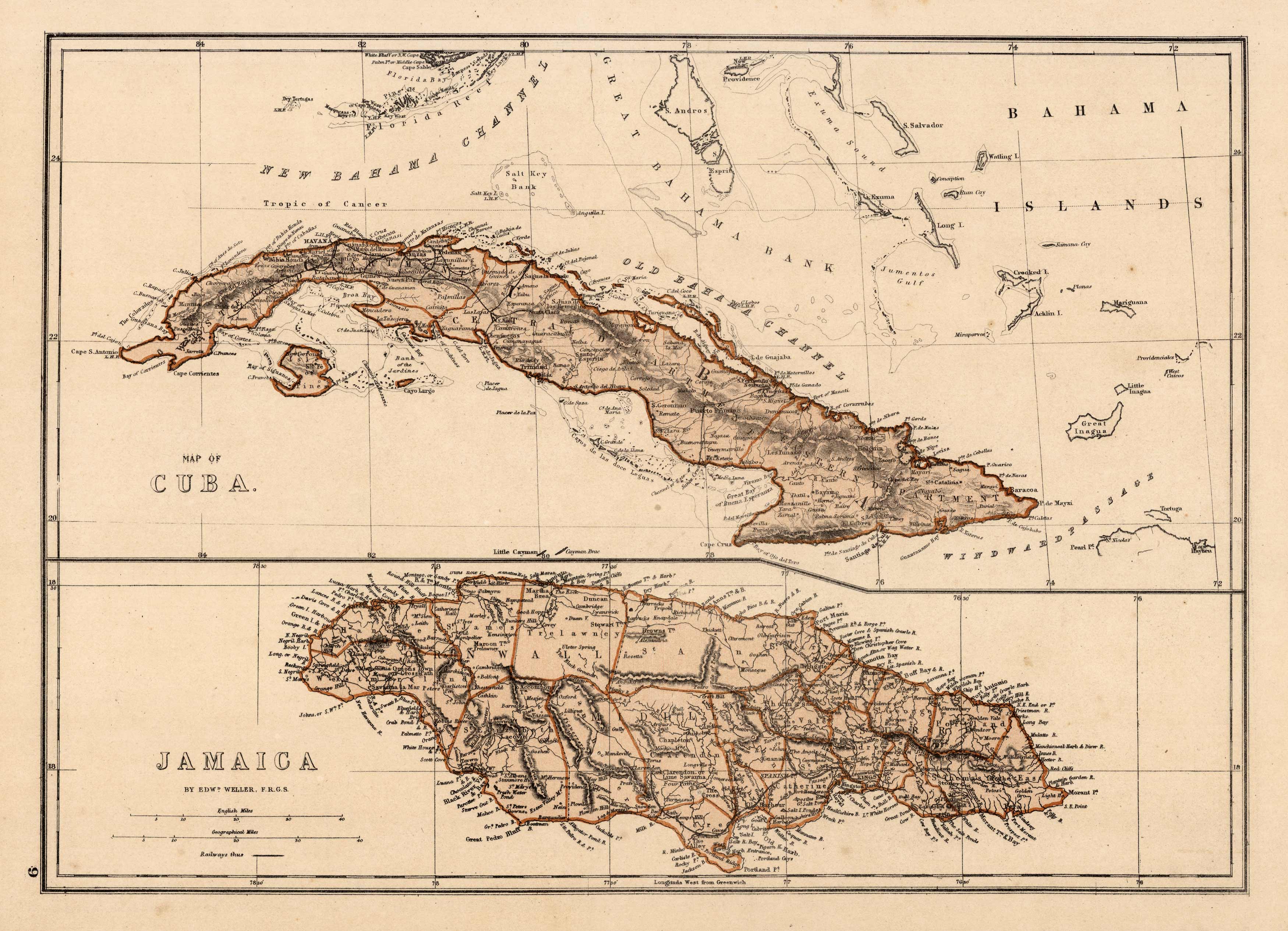 Map Of Cuba Jamaica Art Source International   JOHNSTON 1876 CUBA JAMAICA 