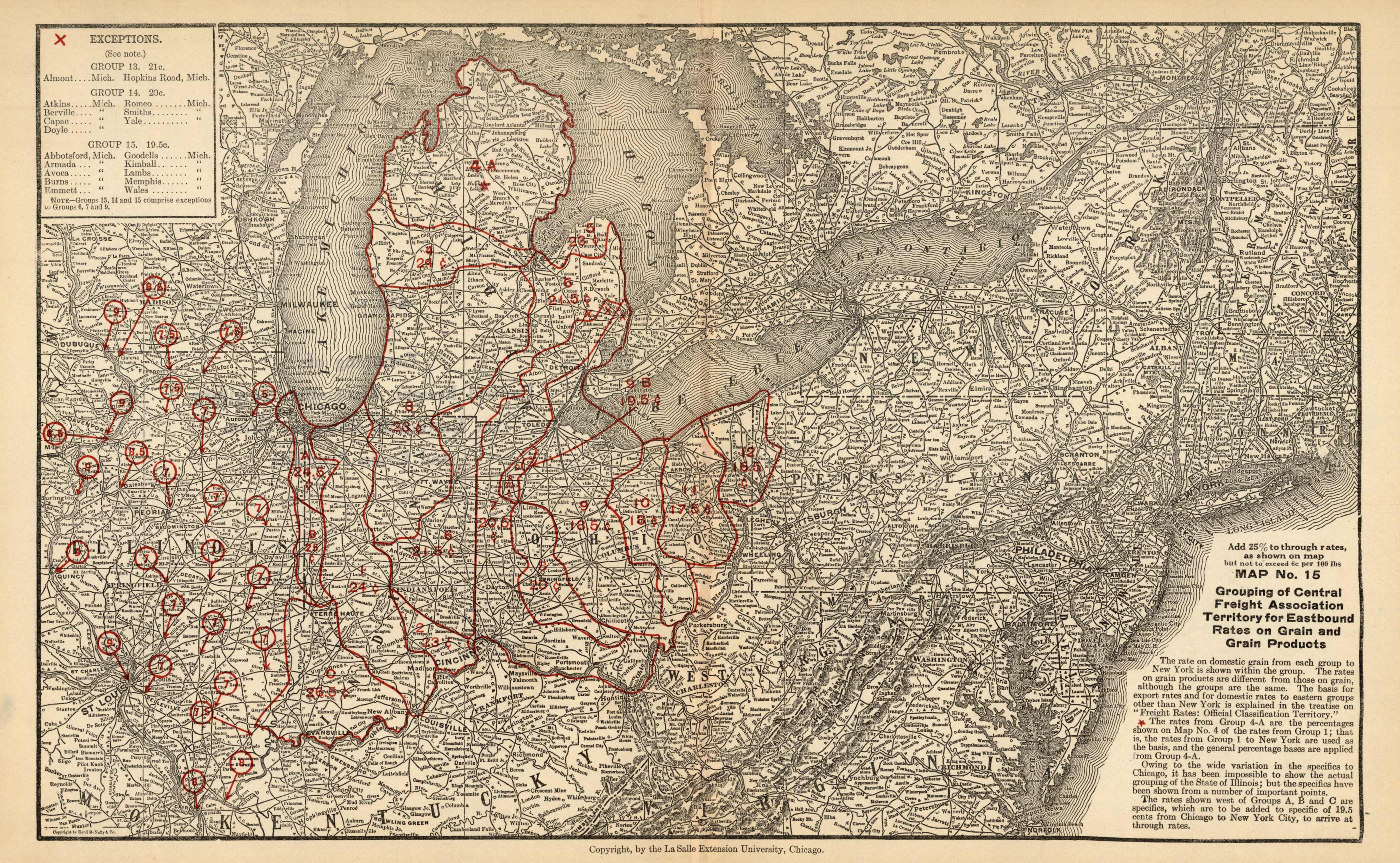 Grouping of Central Freight Association Territory for Eastbound Rates on Grain and Grain Products