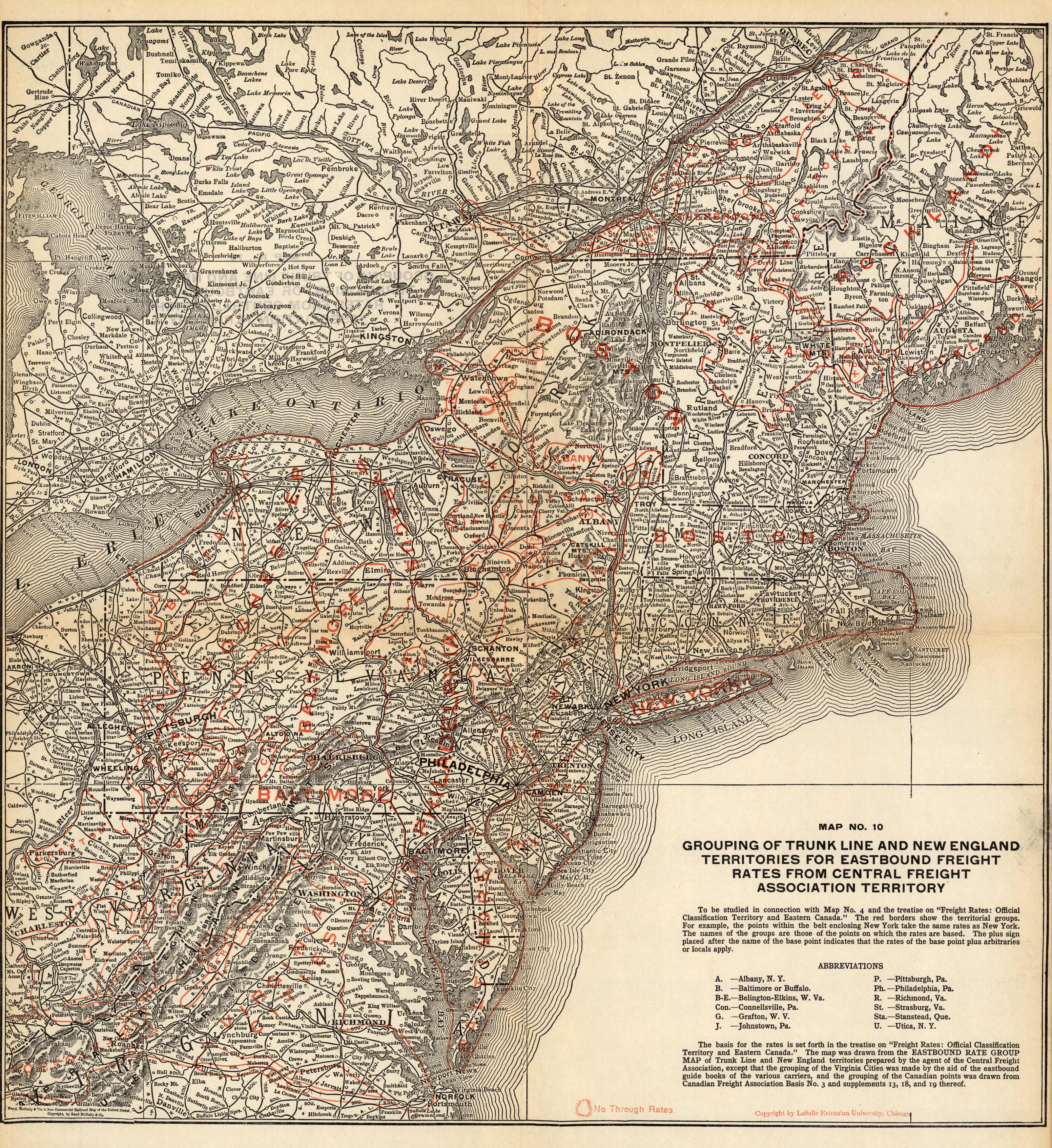 Grouping of Trunk Line and New England Territories for Eastbound Freight Rates From Central Freight Association Territory