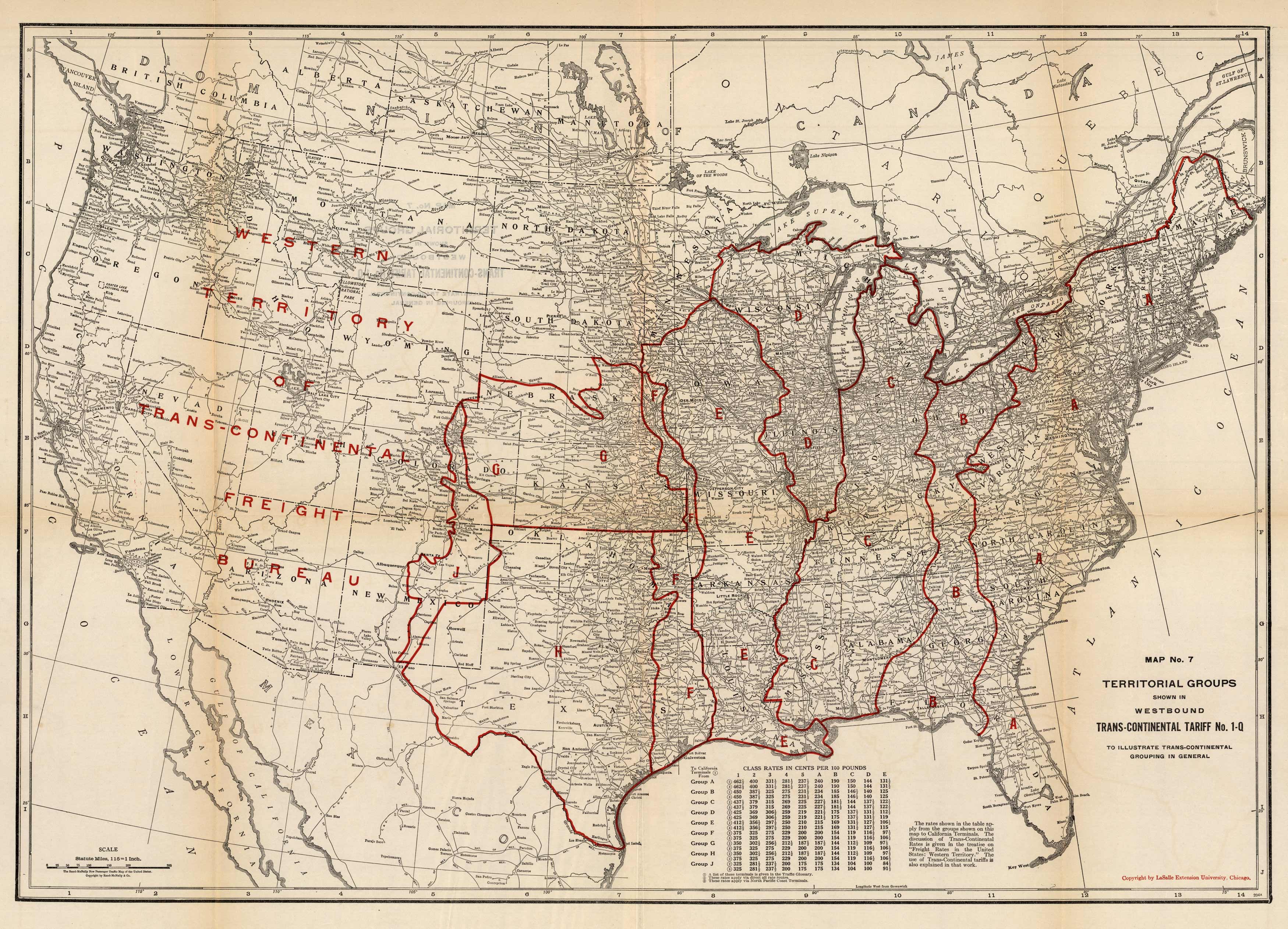 Territorial Groups Shown in Westbound Trans-Continental Tariff No. 1-Q
