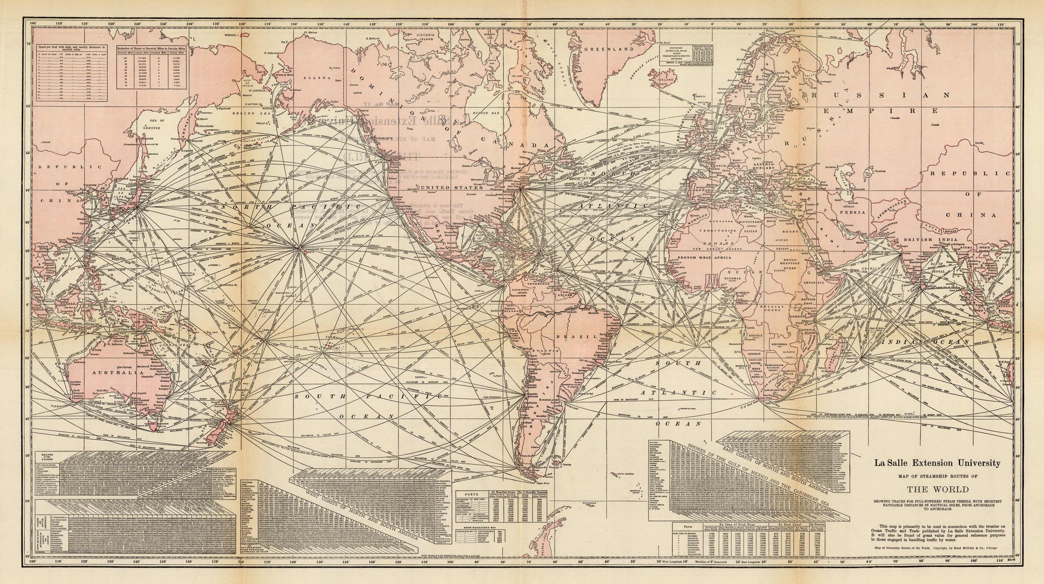 Map of Steamship Routes of The World Art Source International