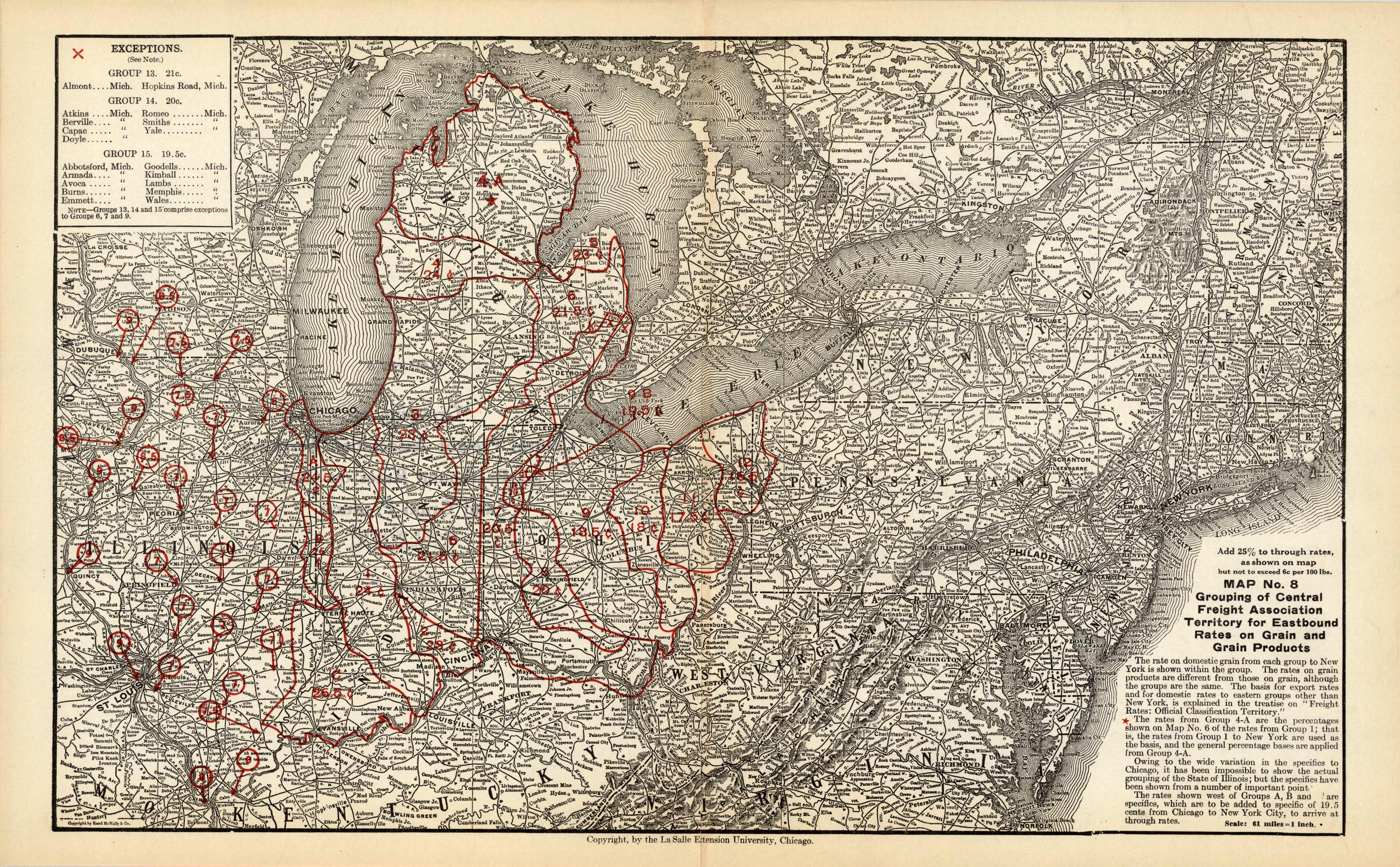 Grouping of Central Freight Association Territory for Eastbound Rates on Grain and Grain Products