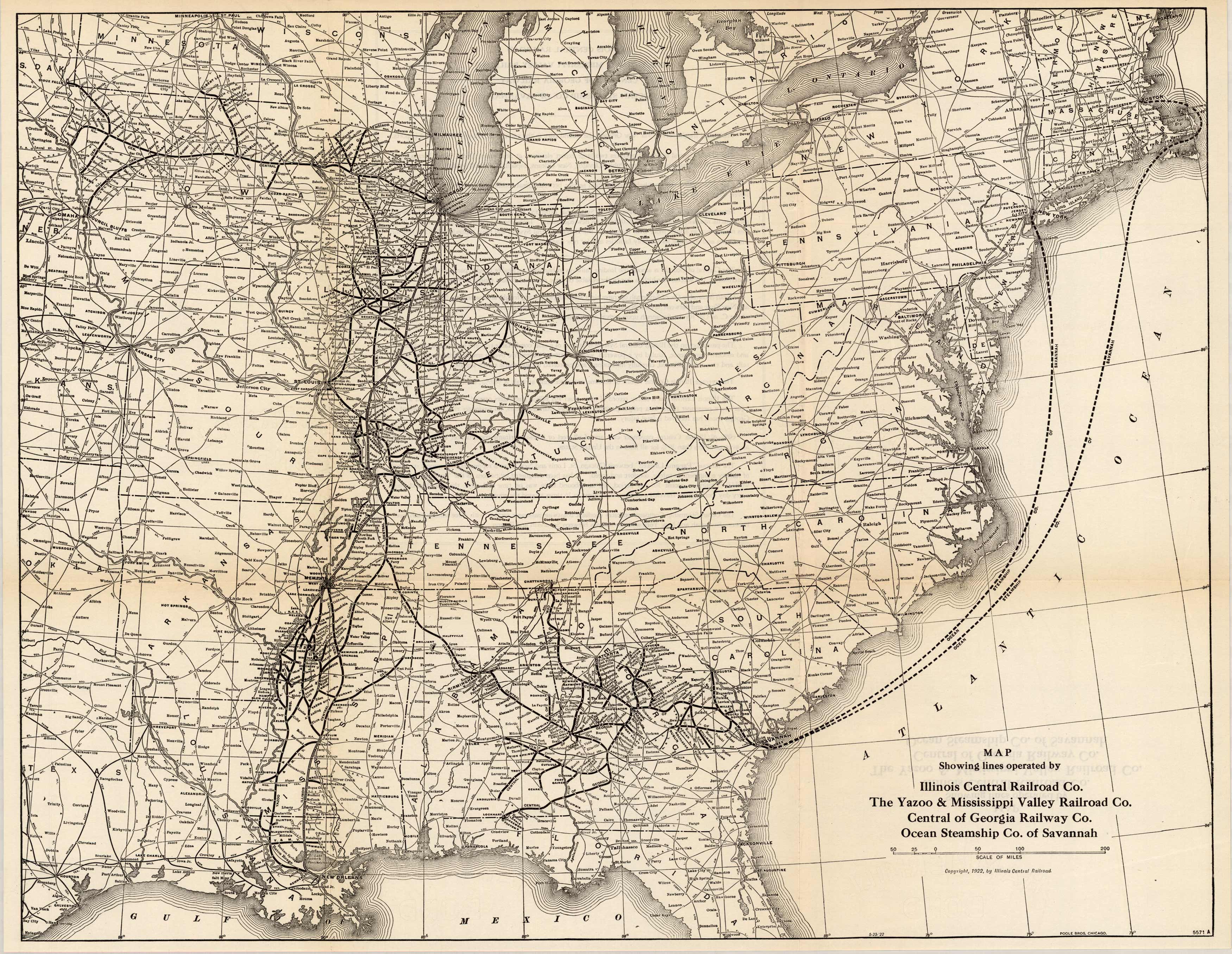 Lines operated by The Illinois Central Railroad Co. The Yazoo & Mississippi Valley Railroad Co. Central of Georgia Railway Co. Ocean Steamship Co. of Savannah