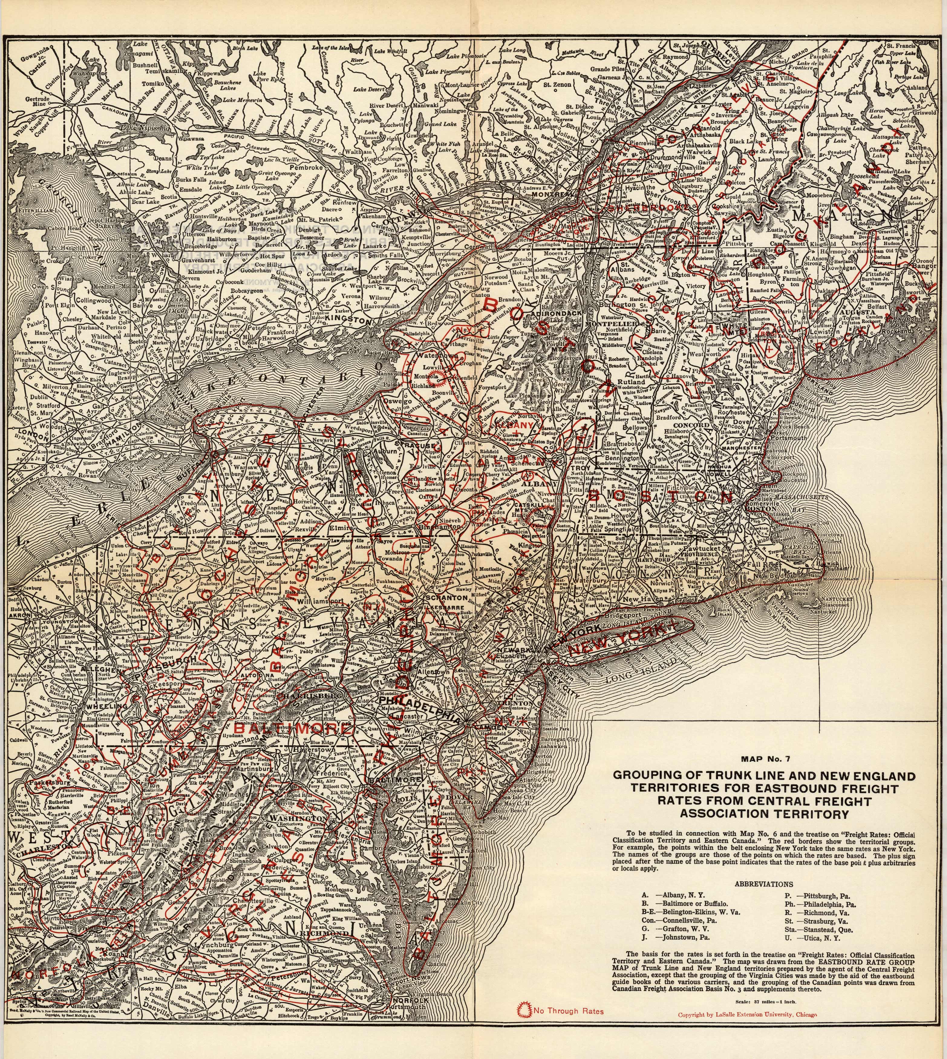 Grouping of Trunk Line and New England Territories for Eastbound Freight Rates