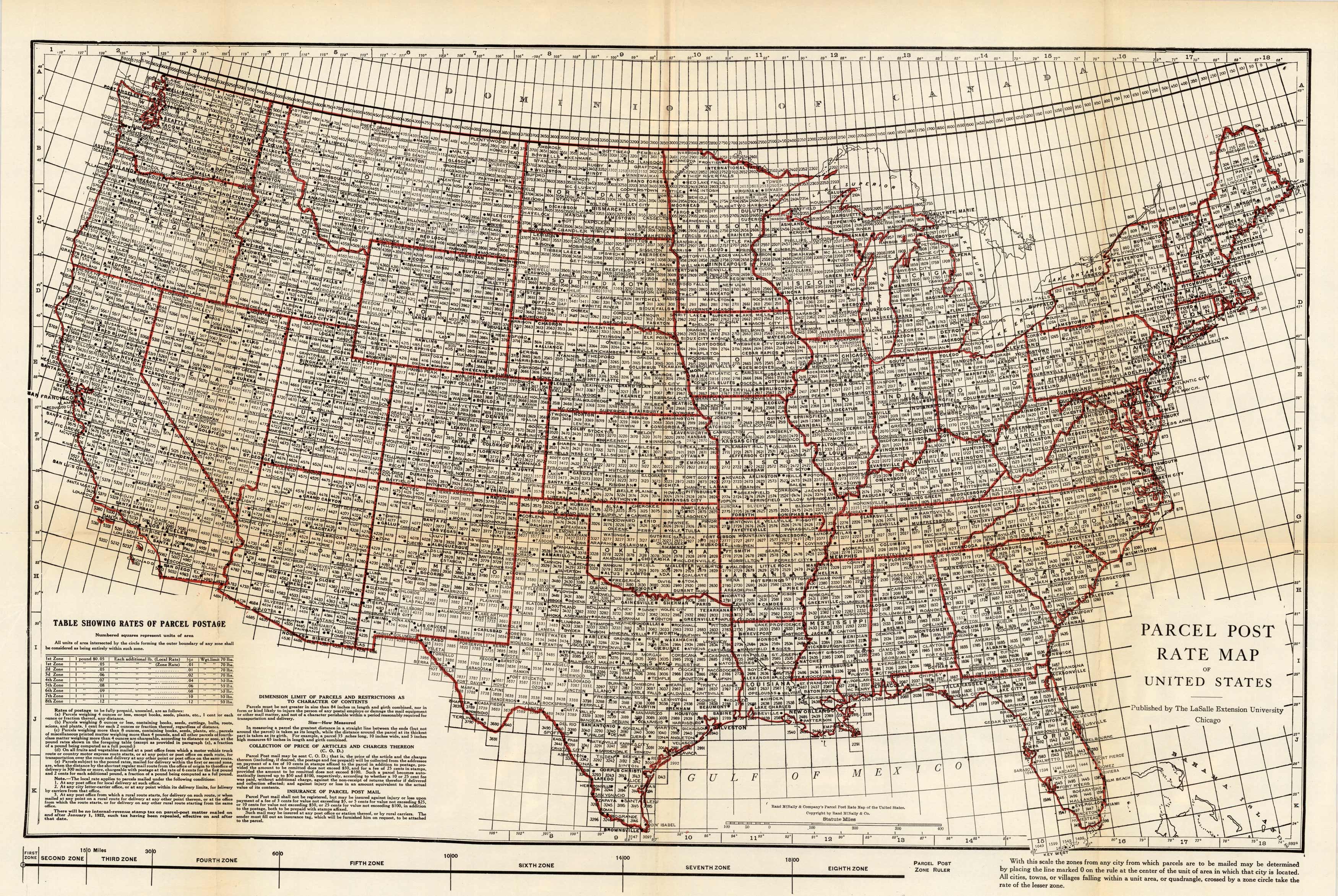 Parcel Post Rate Map of United States Parcel Post Rate Map of United States