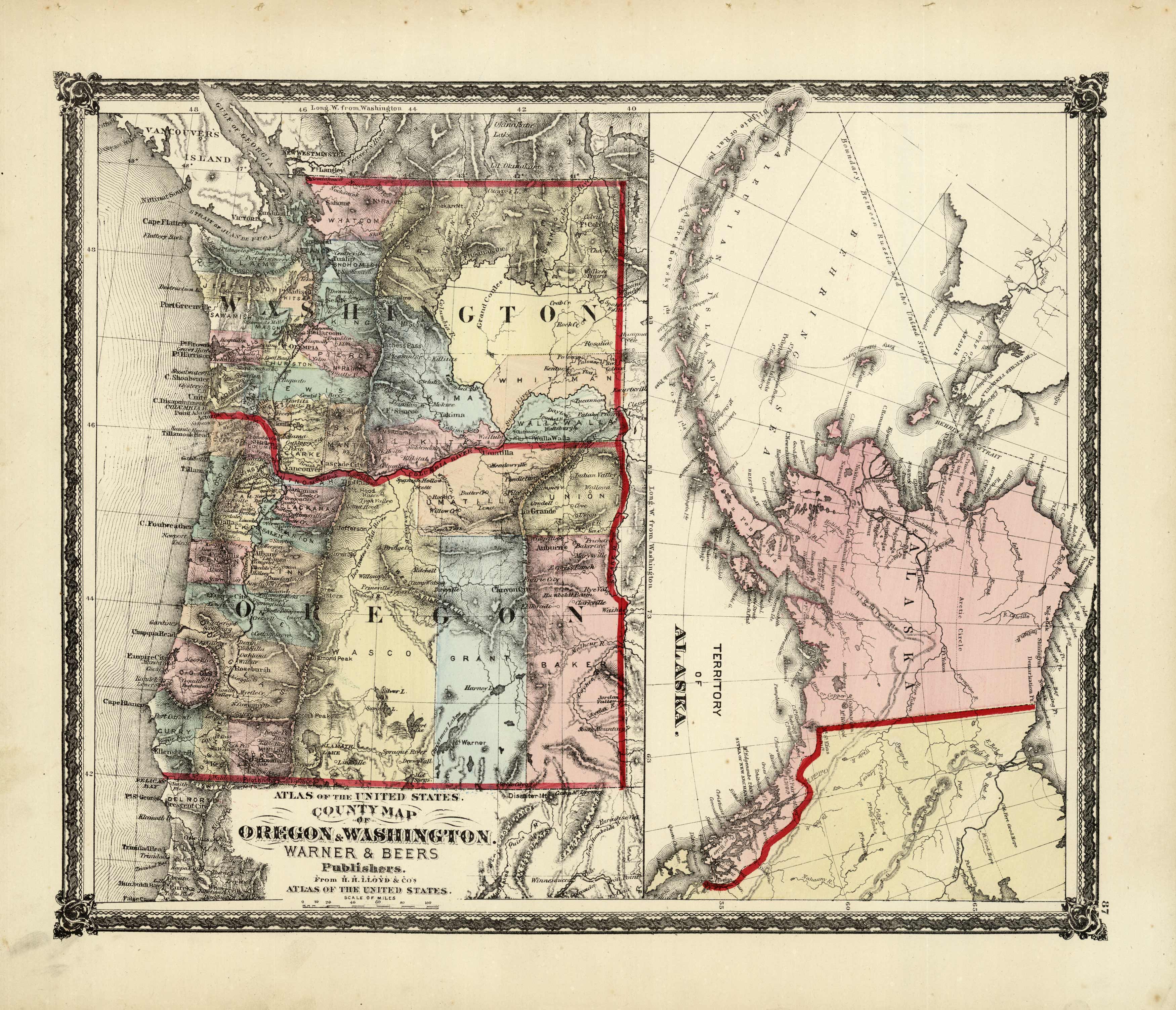 County Map of Oregon and Washington/Territory of Alaska