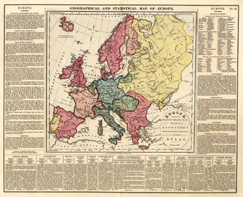 Geographical and Statistical Map of Europe - Art Source International