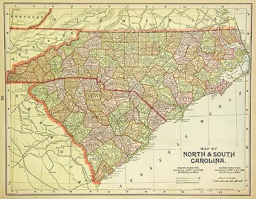 Map of North & South Carolina - Art Source International