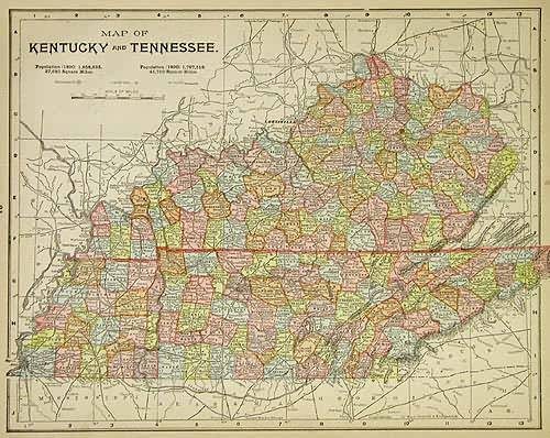 Map of Kentucky and Tennessee