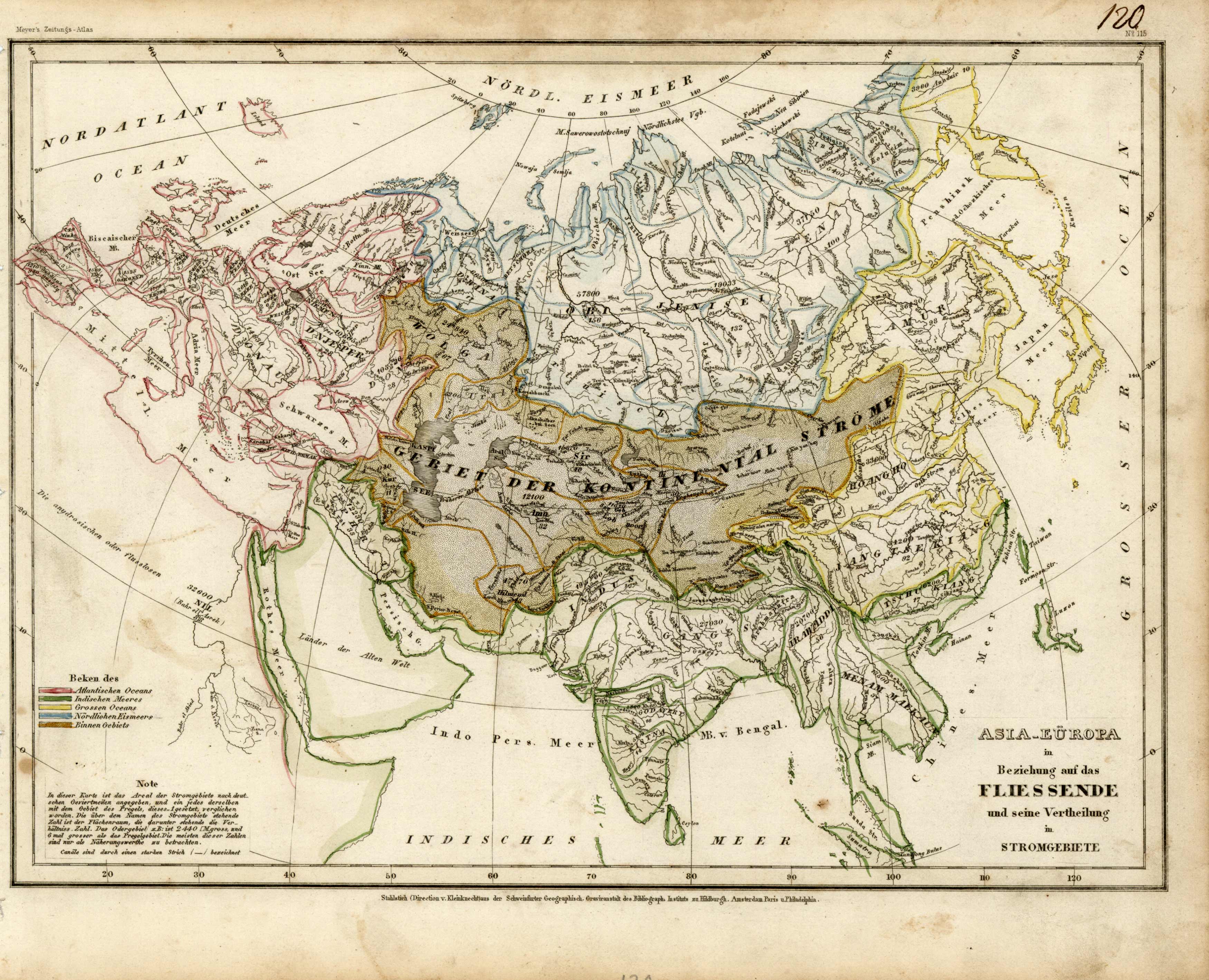 Asia-Europa in Beziehung auf das Flies Sende und seine Vertheilung in Stromgebiete (Asia - Europe Air Masses)
