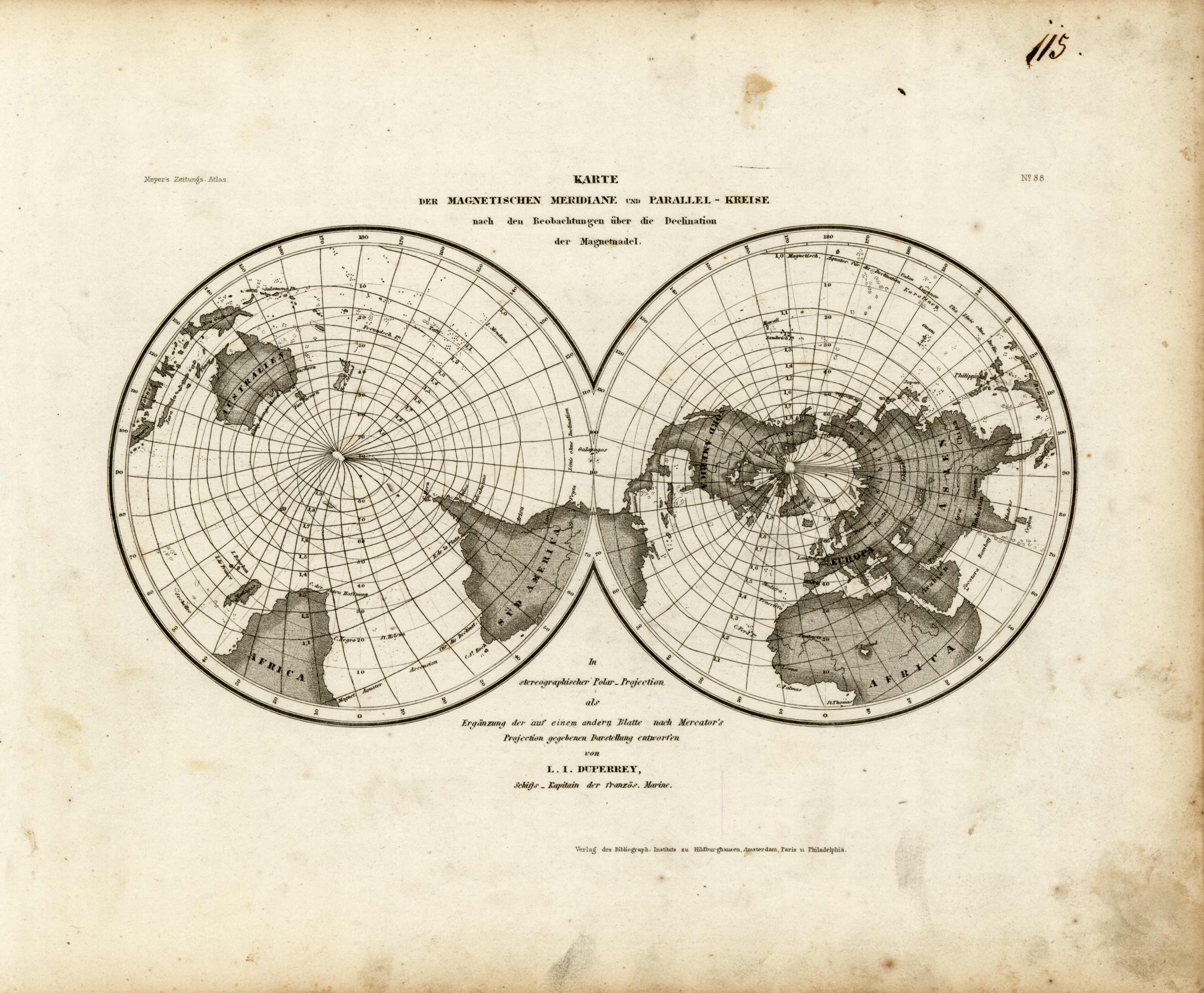 Karte der Magnetischen Meridiane und Parallel - Kreise nach den ...