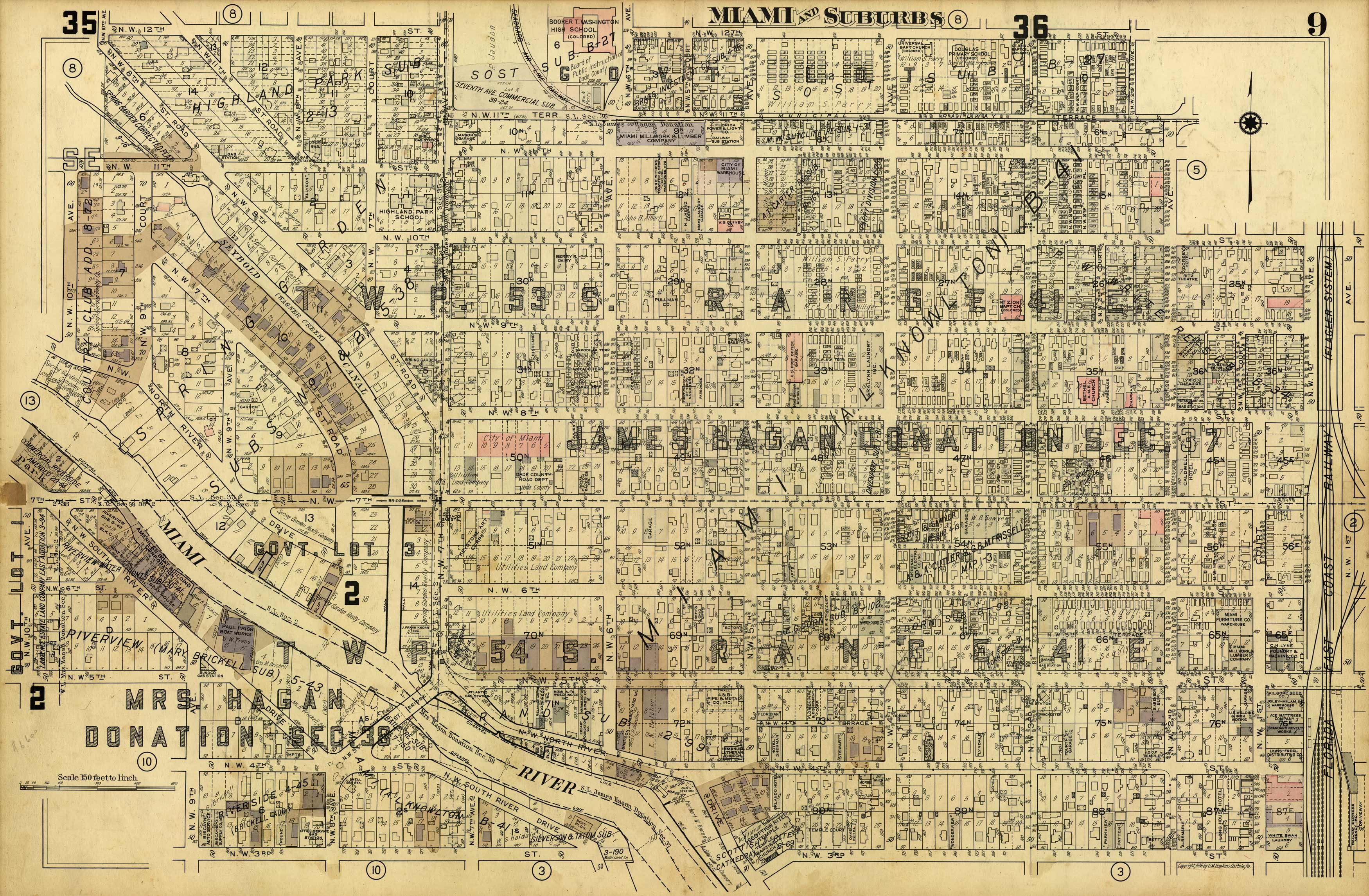 Miami and Suburbs - 1936 - Sheet 9 - (Overtown/Downtown/Little Havana - area bound by NW 12th St.