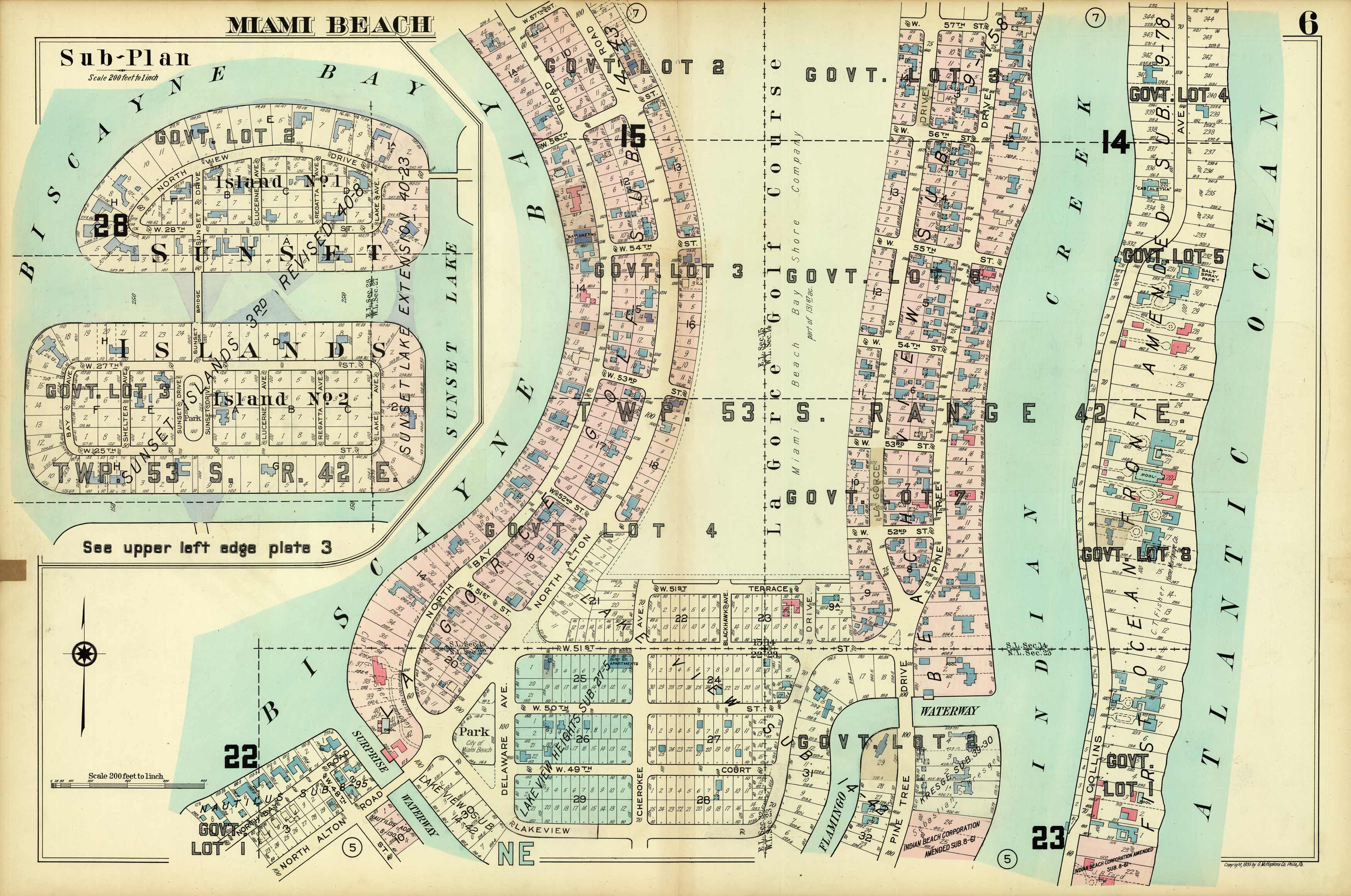 Miami and Suburbs - 1936 - Miami Beach Sheet 6 - (Miami Beach - area bound by W 57th St. Miami and Suburbs - 1936 - Miami Beach Sheet 6 - (Miami Beach - area bound by W 57th St.
