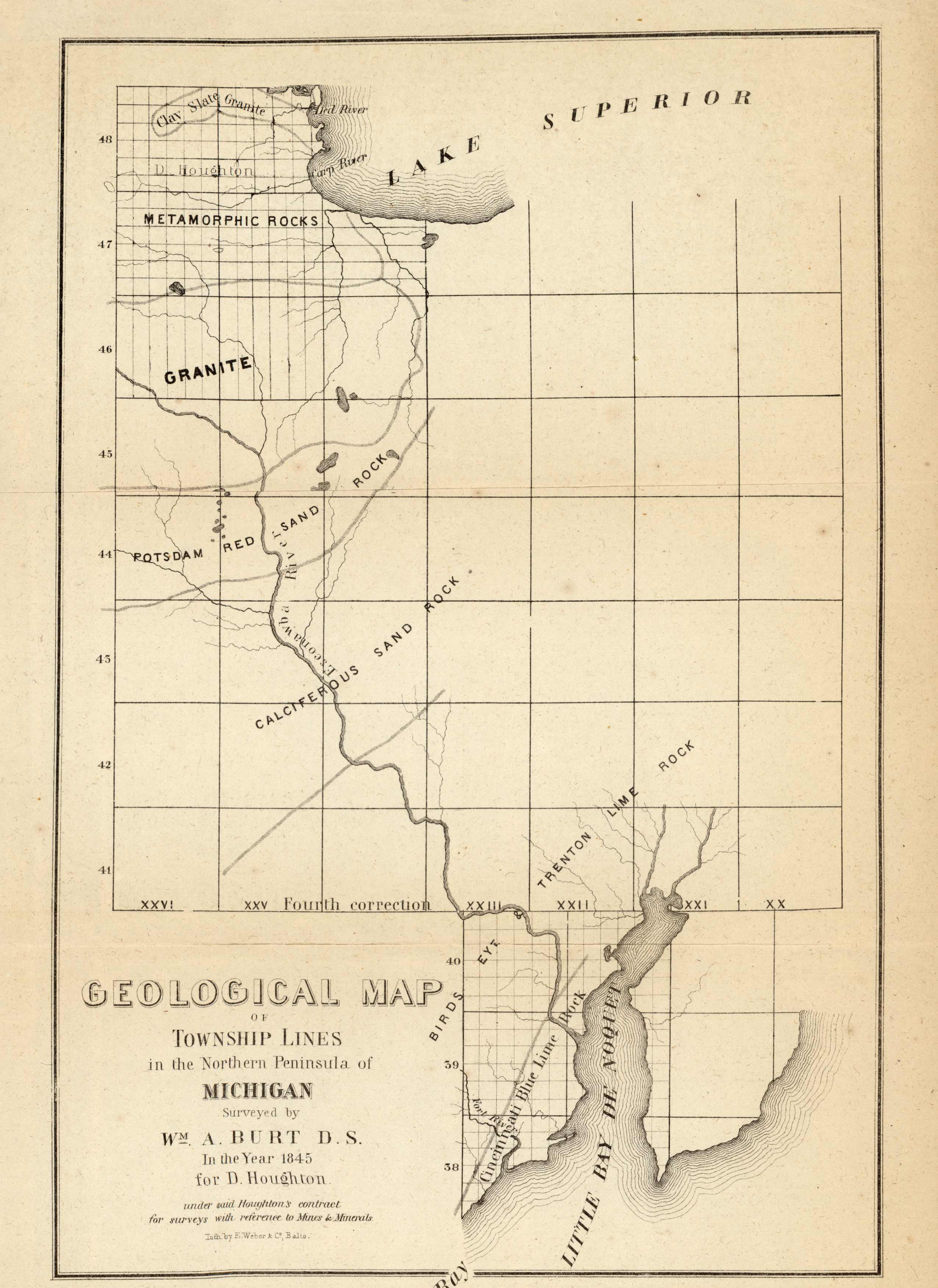 Geological Map of Township Lines in the Northern Peninsula of Michigan
