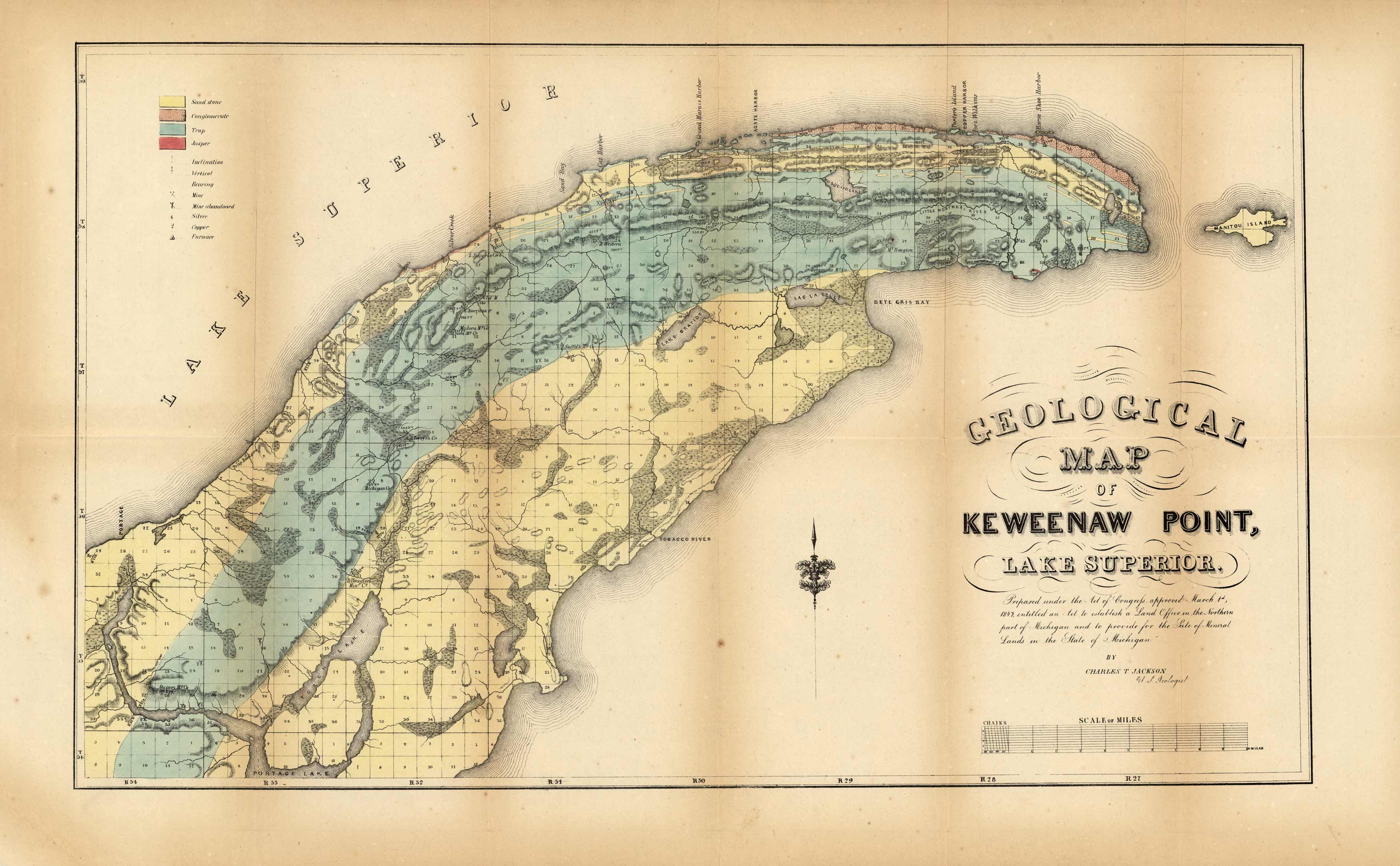 Geological map of Keweenaw Point, Lake Superior - Art Source International