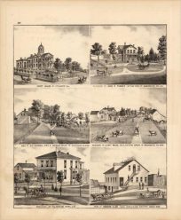 Court House of Stillwater; Residence of John P. Furber; Res. of O.V. Cowell; Residence of Henry House; Residence of P.A. Bergsma; View of Houston & Co. Sash Door & Blind Factory