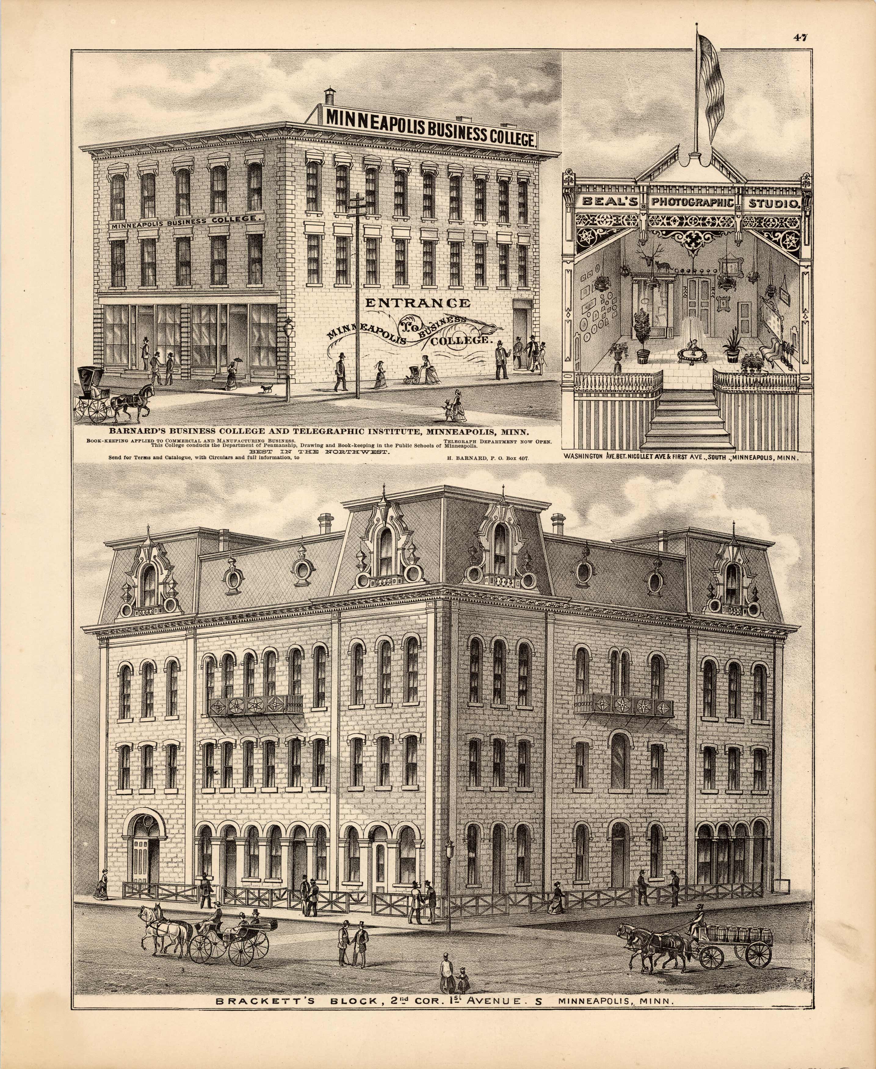 Barnards Business College and Telegraphic Institute; Beal's Photographic Studio; Brackett's Block '
