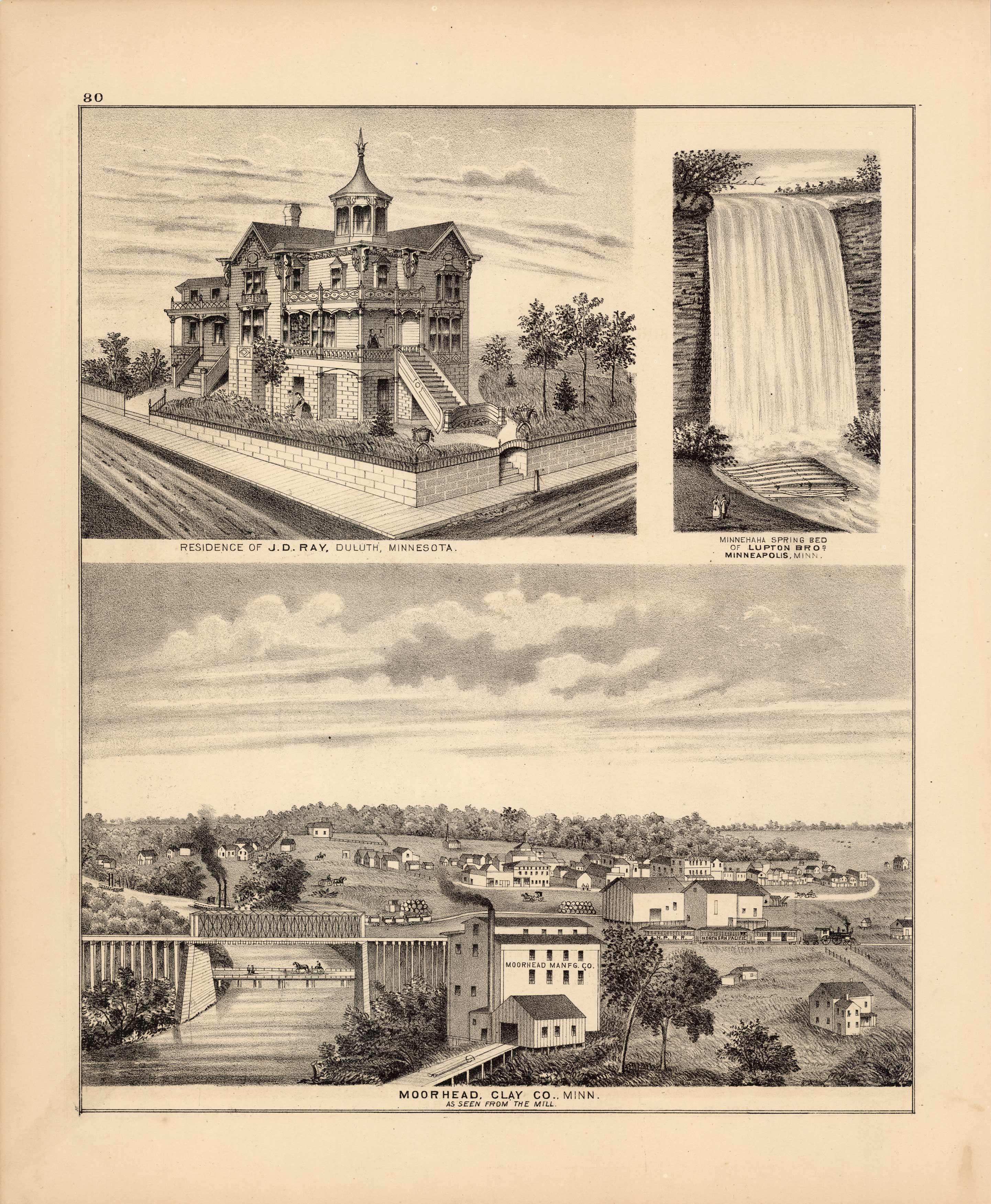 Residence of J.D. Ray; Minnehaha Spring Bed of Lupton Bros.; Moorhead